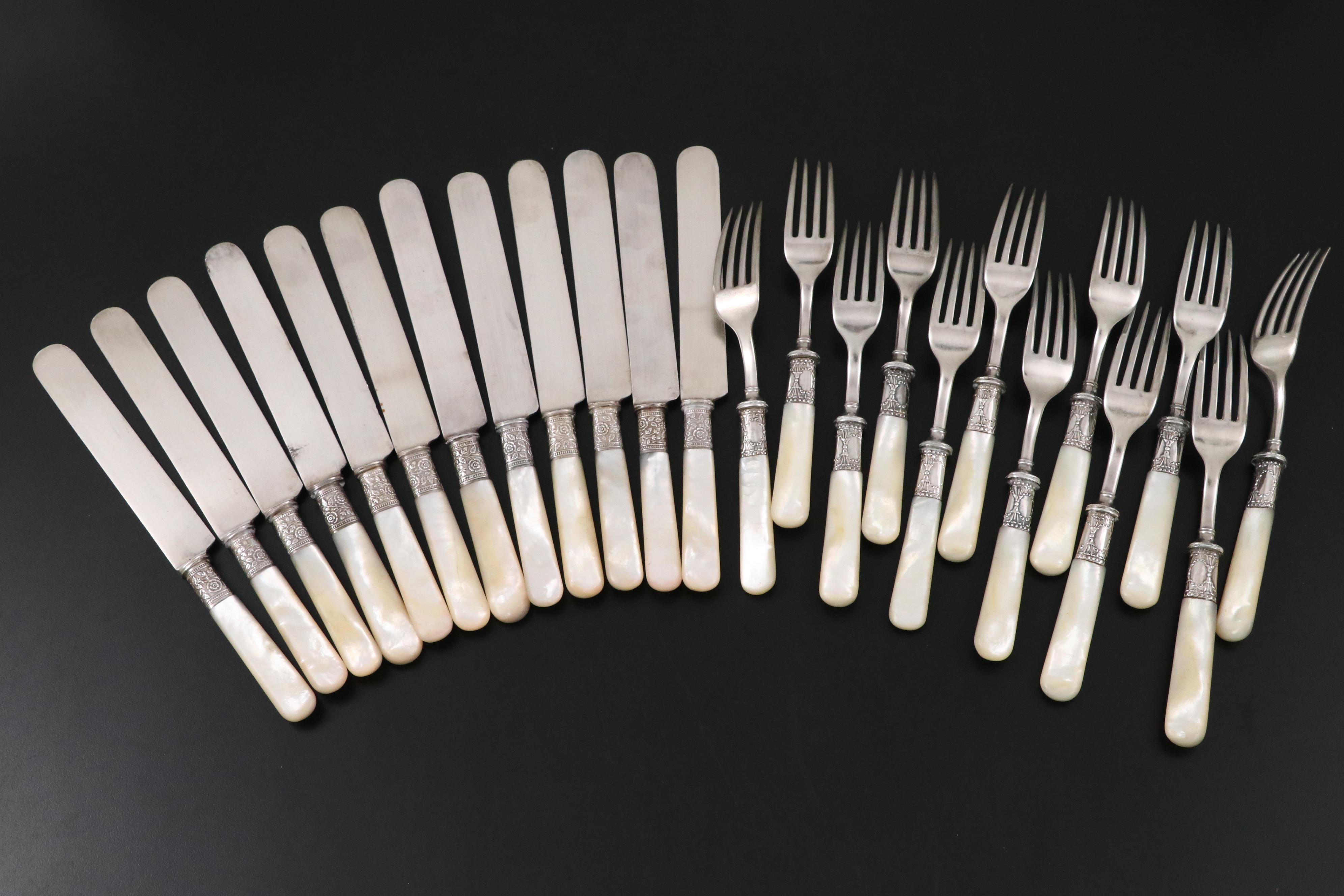 Lander, Frary, & Clark Sterling and Mother-of-Pearl Knives and Forks