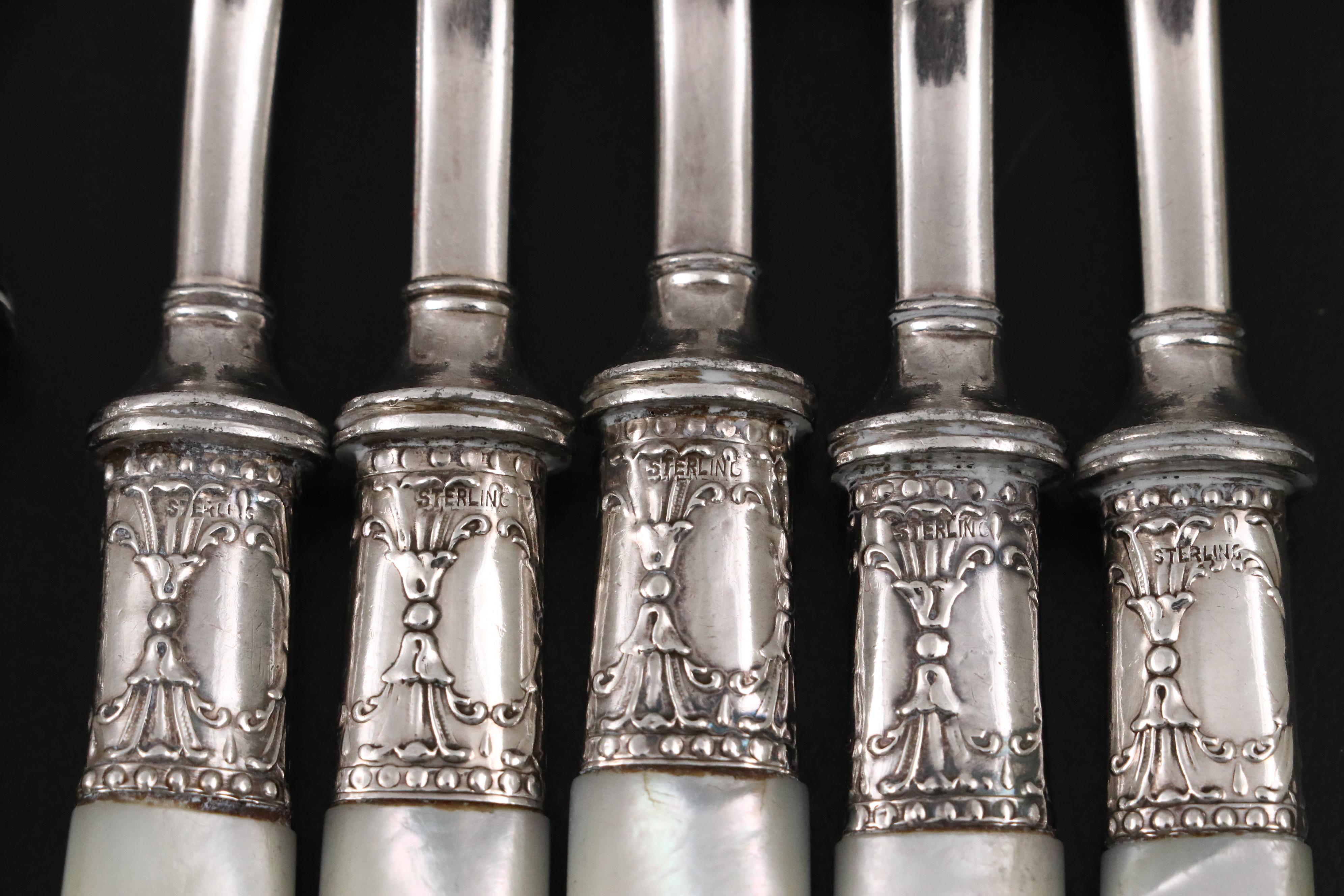 Lander, Frary, & Clark Sterling and Mother-of-Pearl Knives and Forks