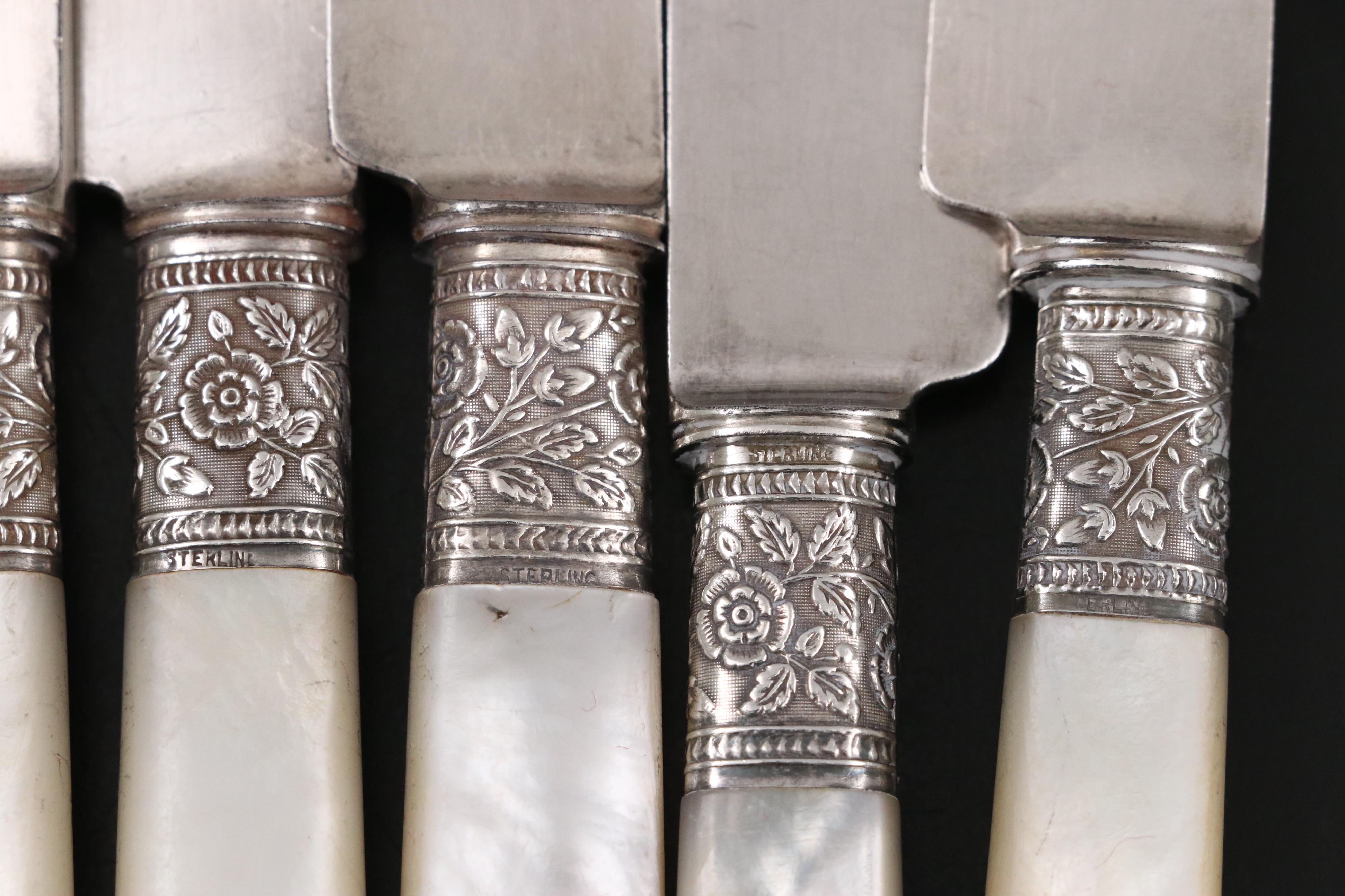 Lander, Frary, & Clark Sterling and Mother-of-Pearl Knives and Forks