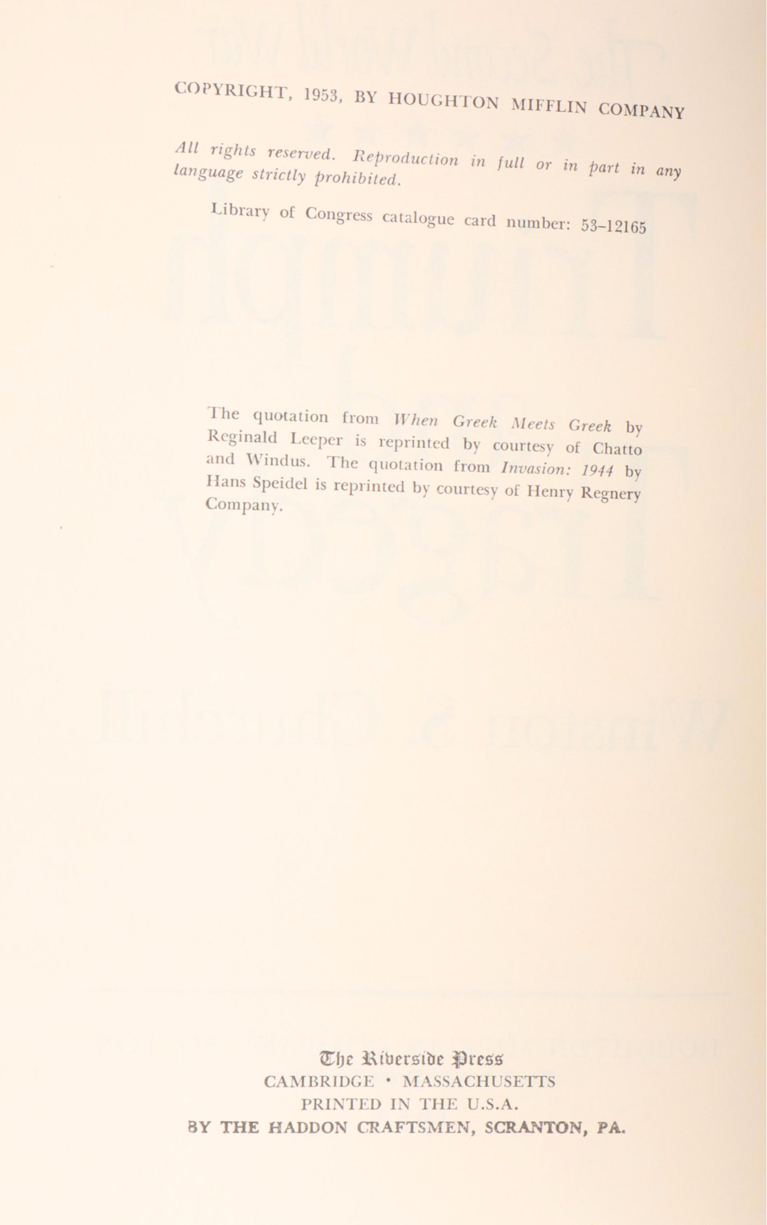 Book Club Edition "The Second World War" Complete Set by Winston S. Churchill