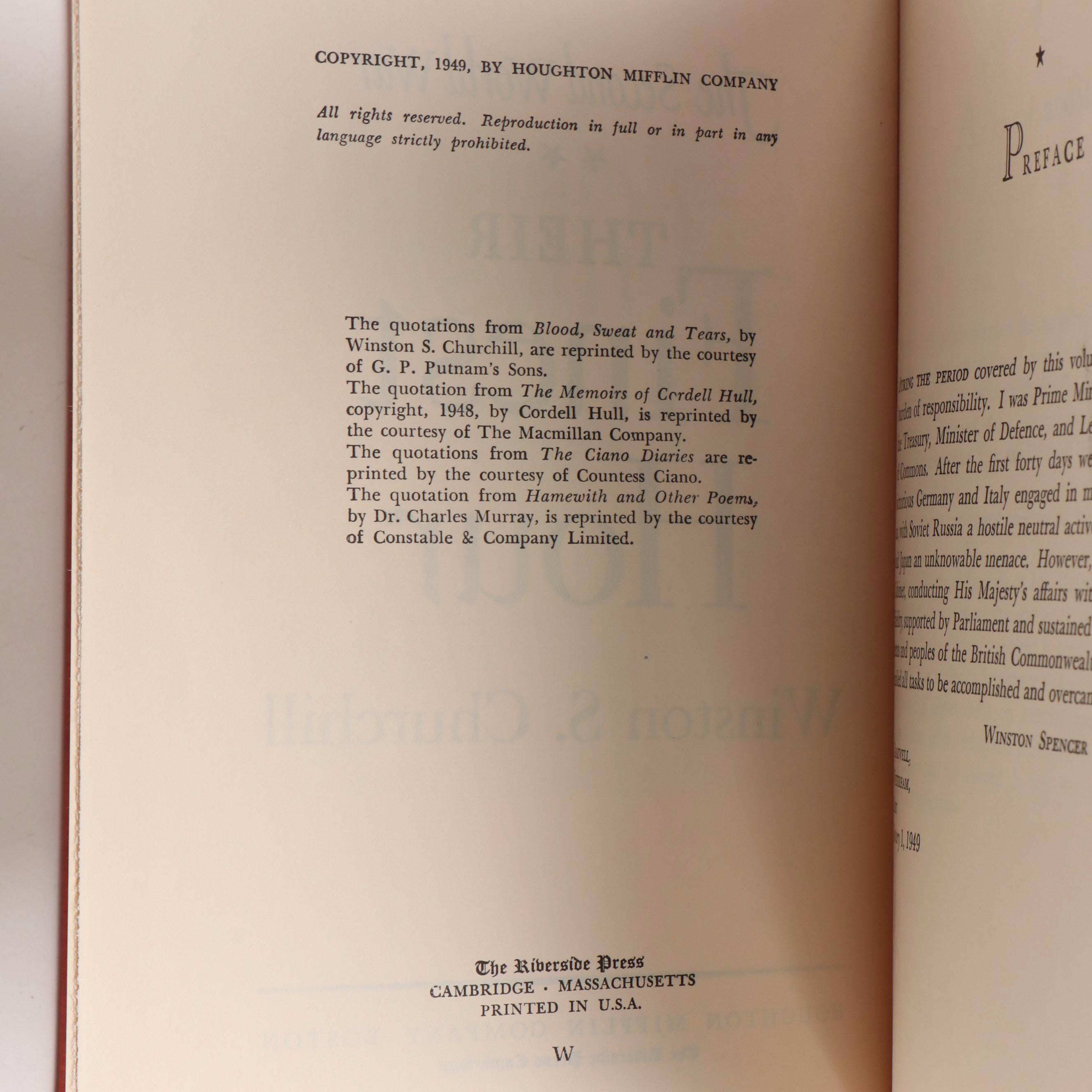 Book Club Edition "The Second World War" Complete Set by Winston S. Churchill