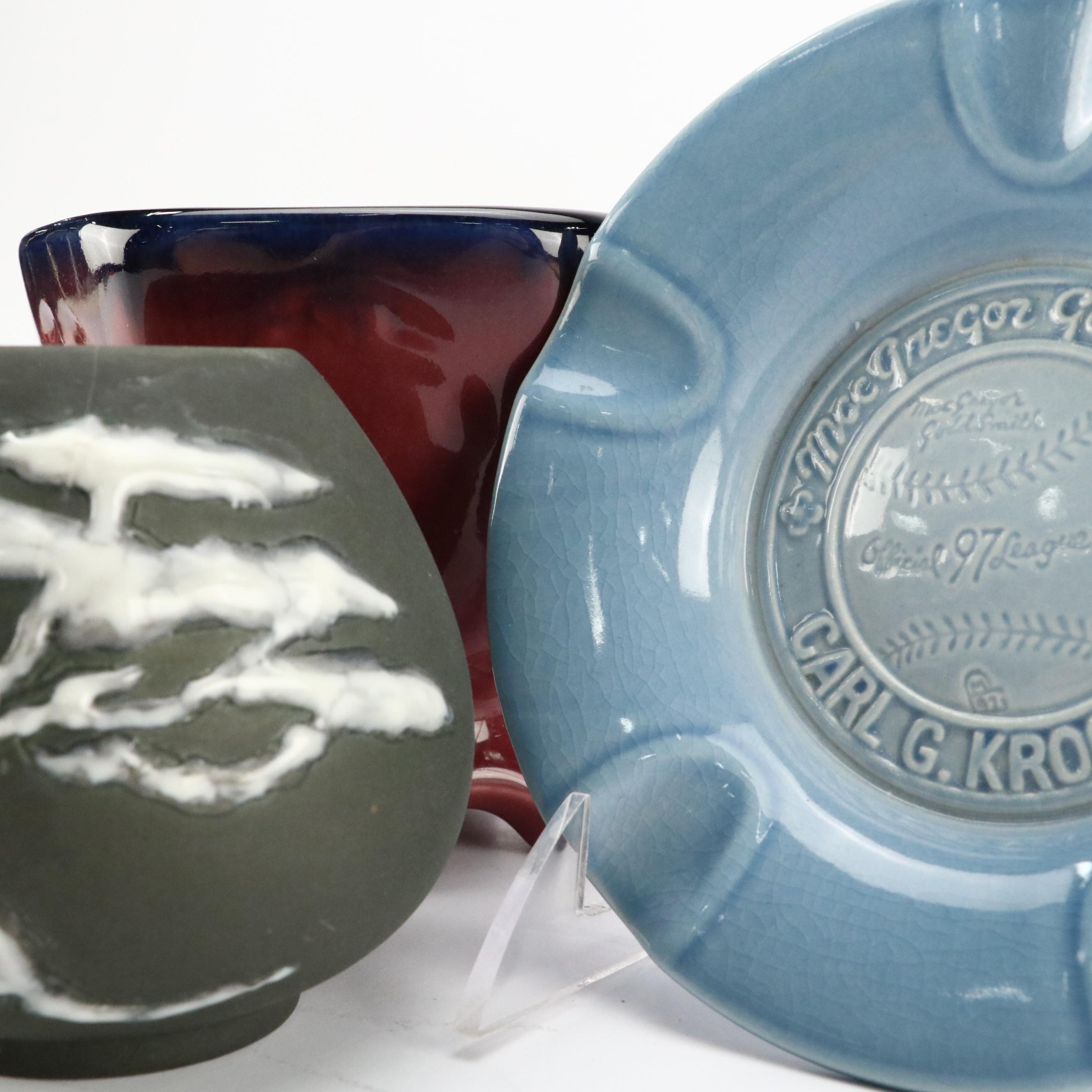 Rookwood Pottery Vases with Commerative Baseball Ashtray