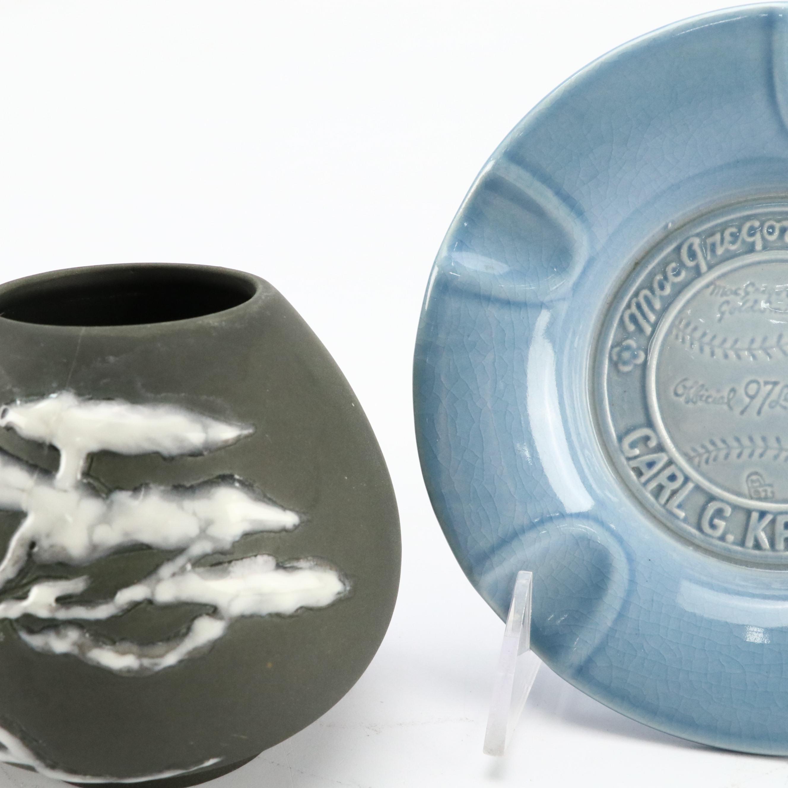 Rookwood Pottery Vases with Commerative Baseball Ashtray