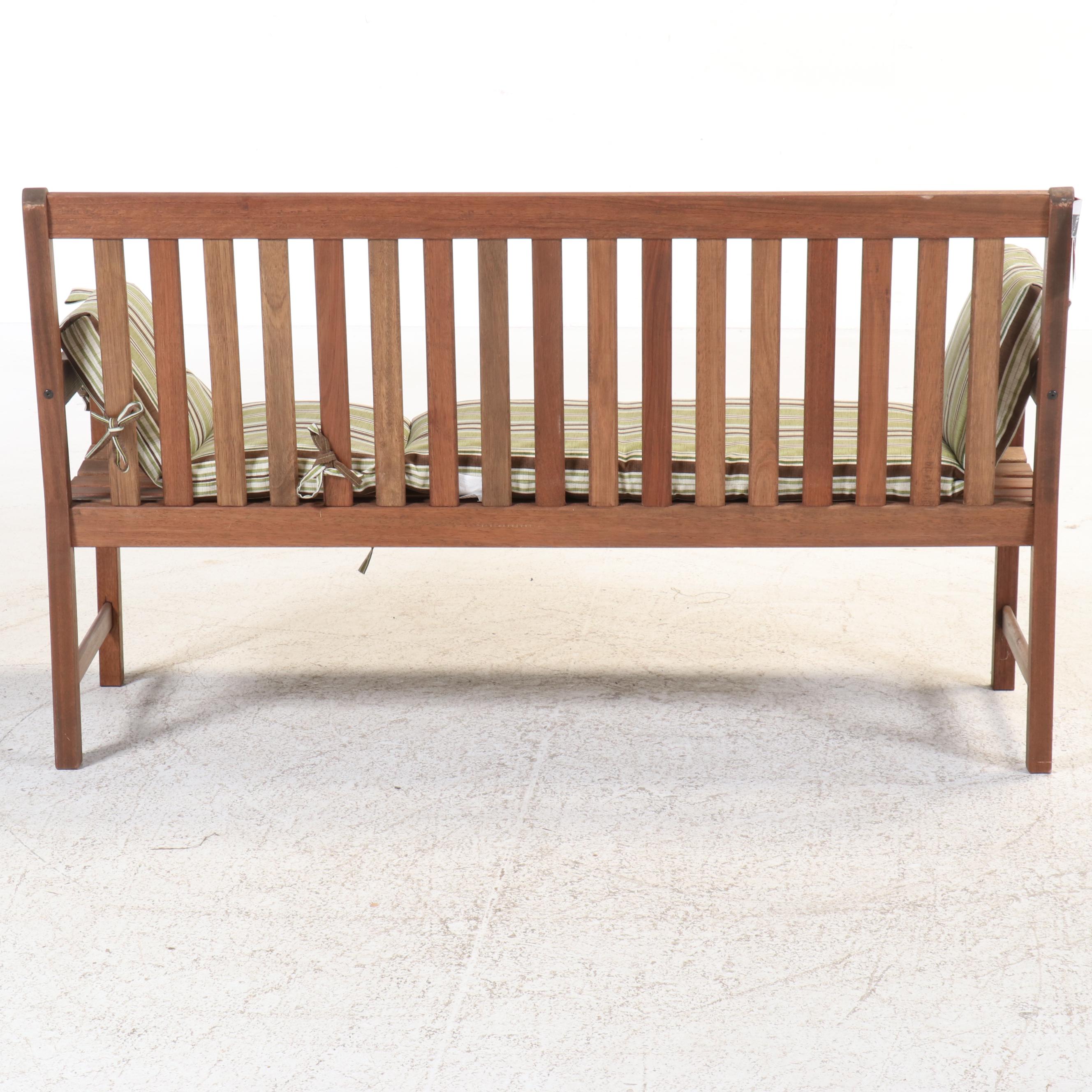 Eucalyptus Outdoor Bench with Green Striped Cushion