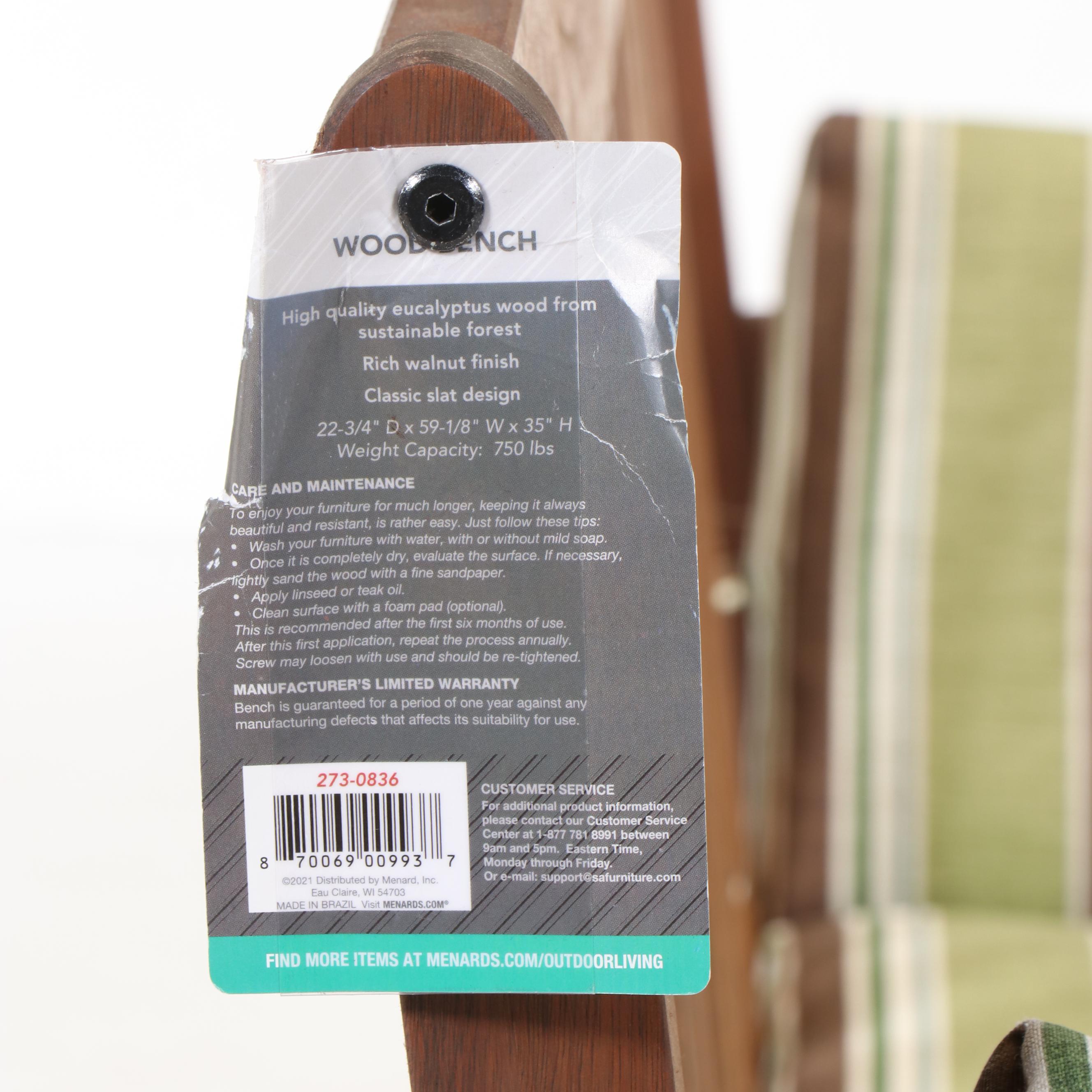 Eucalyptus Outdoor Bench with Green Striped Cushion