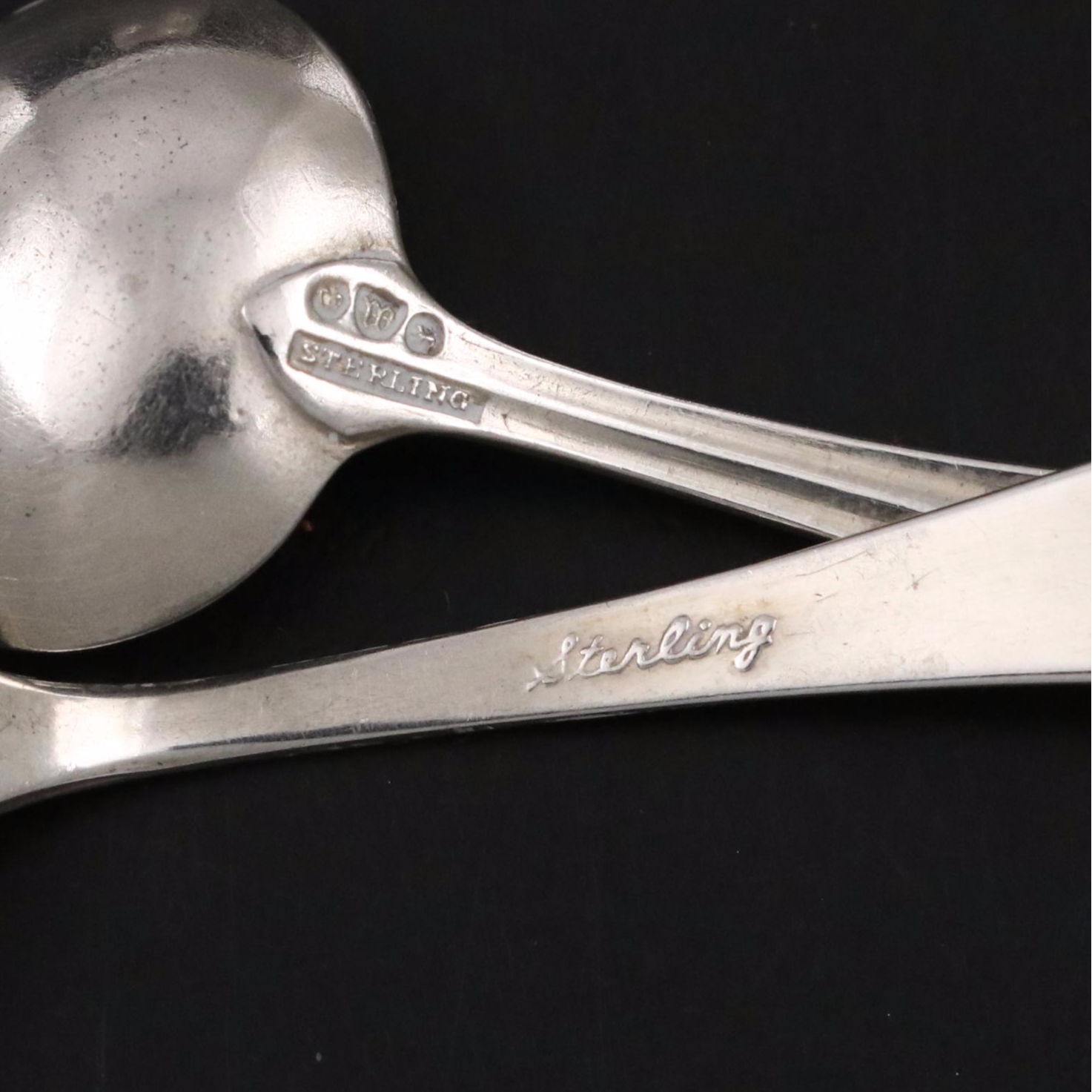 Caldwell Sterling Salt Cellars with Sterling Spoons and Crown Sterling Shears