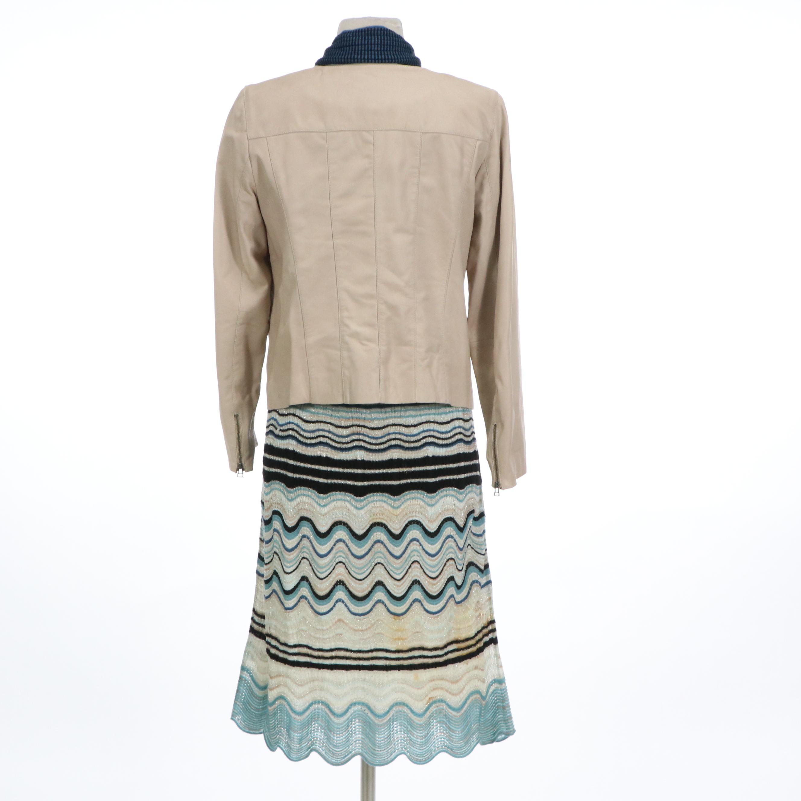 Halogen Leather Zip Jacket and Unmarked Knit Skirt with Matching Scarf