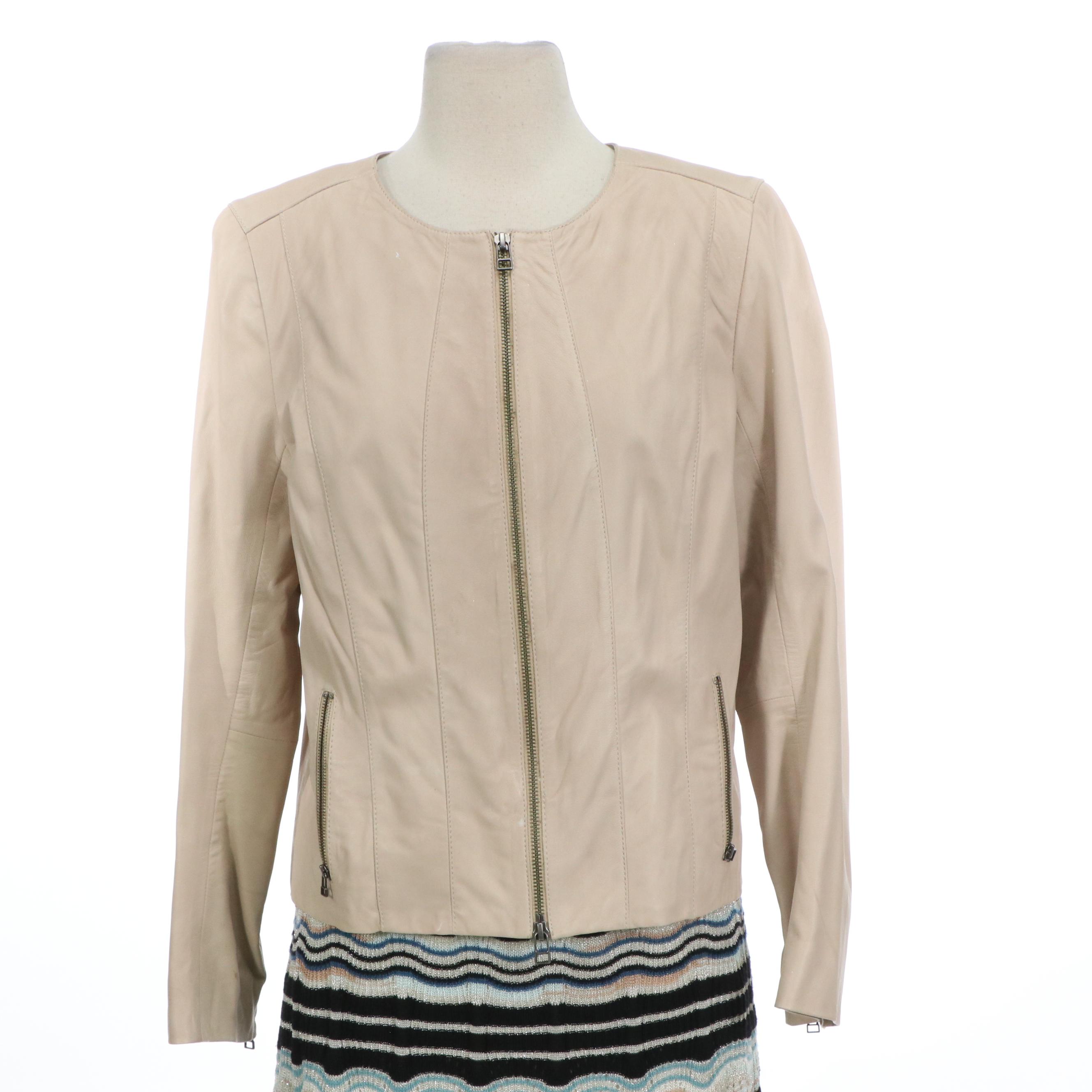 Halogen Leather Zip Jacket and Unmarked Knit Skirt with Matching Scarf