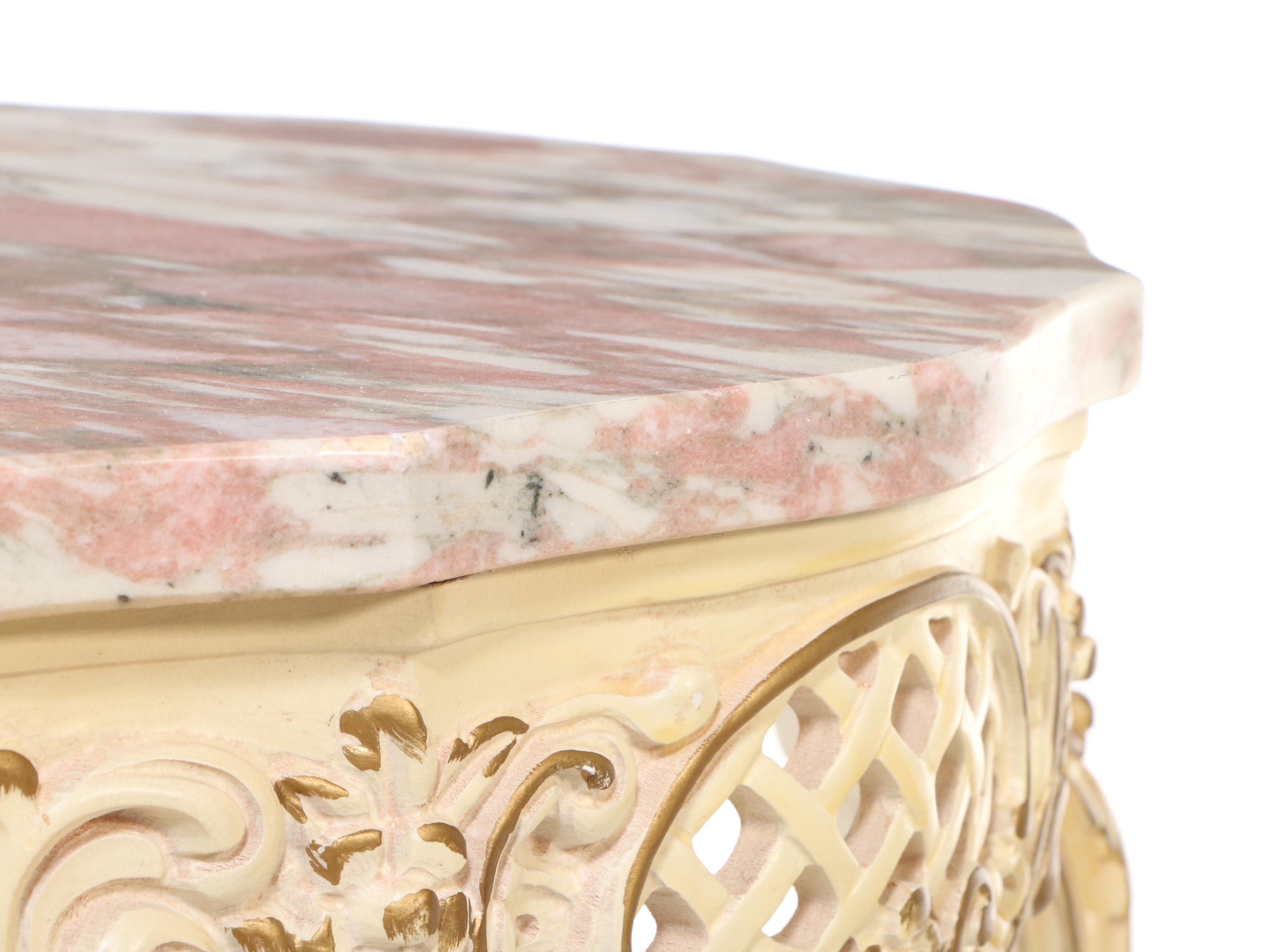 French Provincial Style End Table with Pink Marble