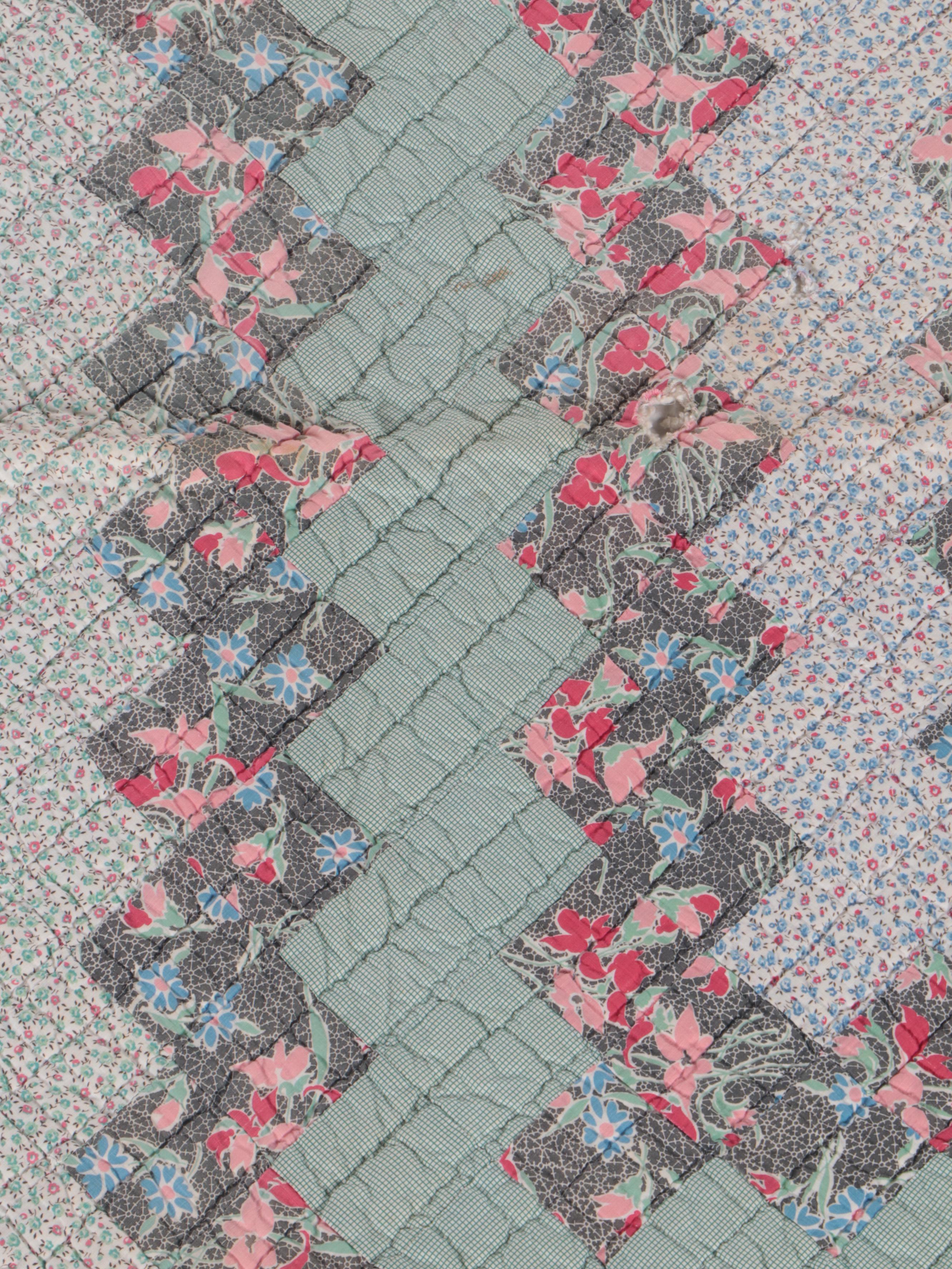 Hand-Pieced Calico Scrappy Diamond Cotton Quilt