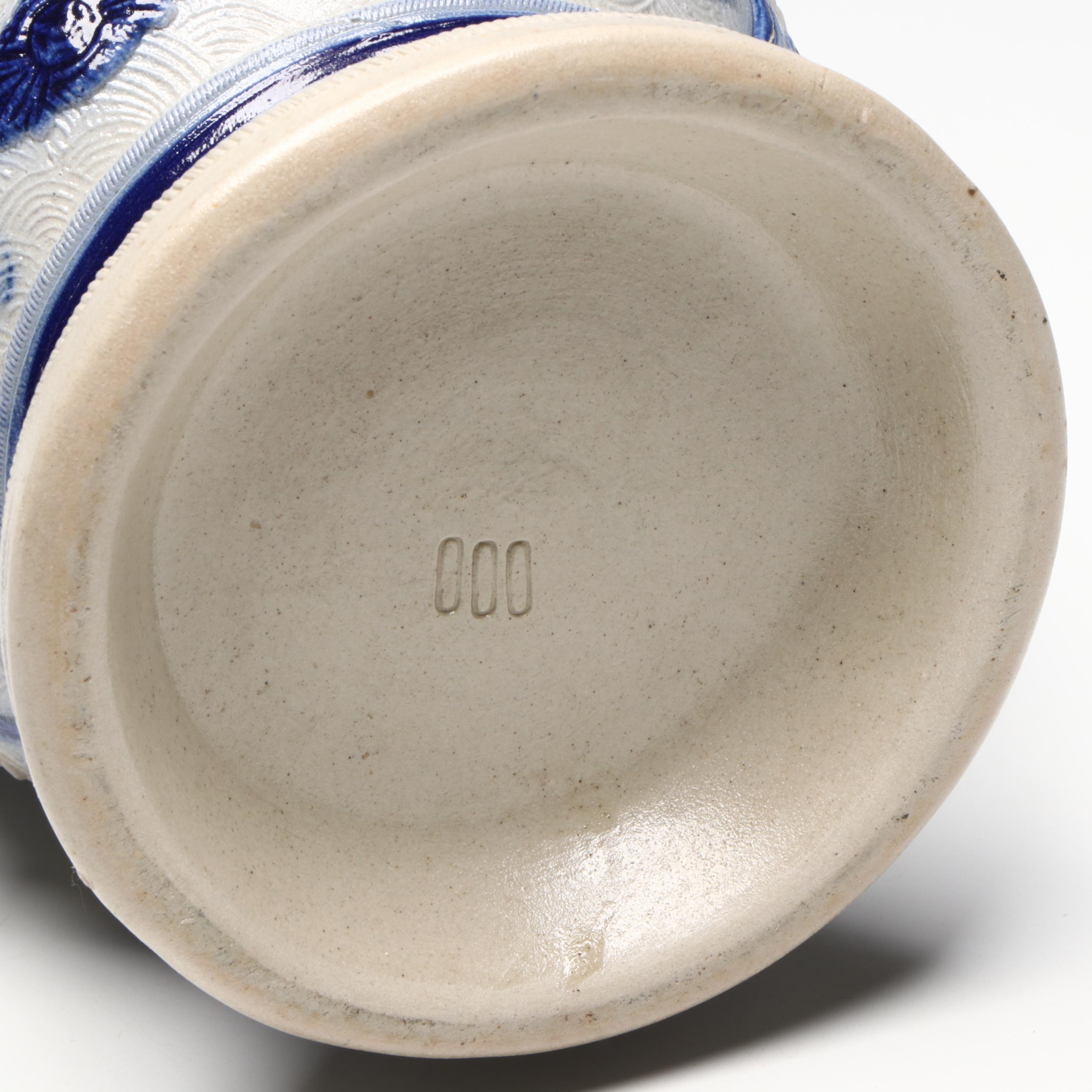 German Salt Glaze Stoneware Beer Pitcher with Pewter Lid