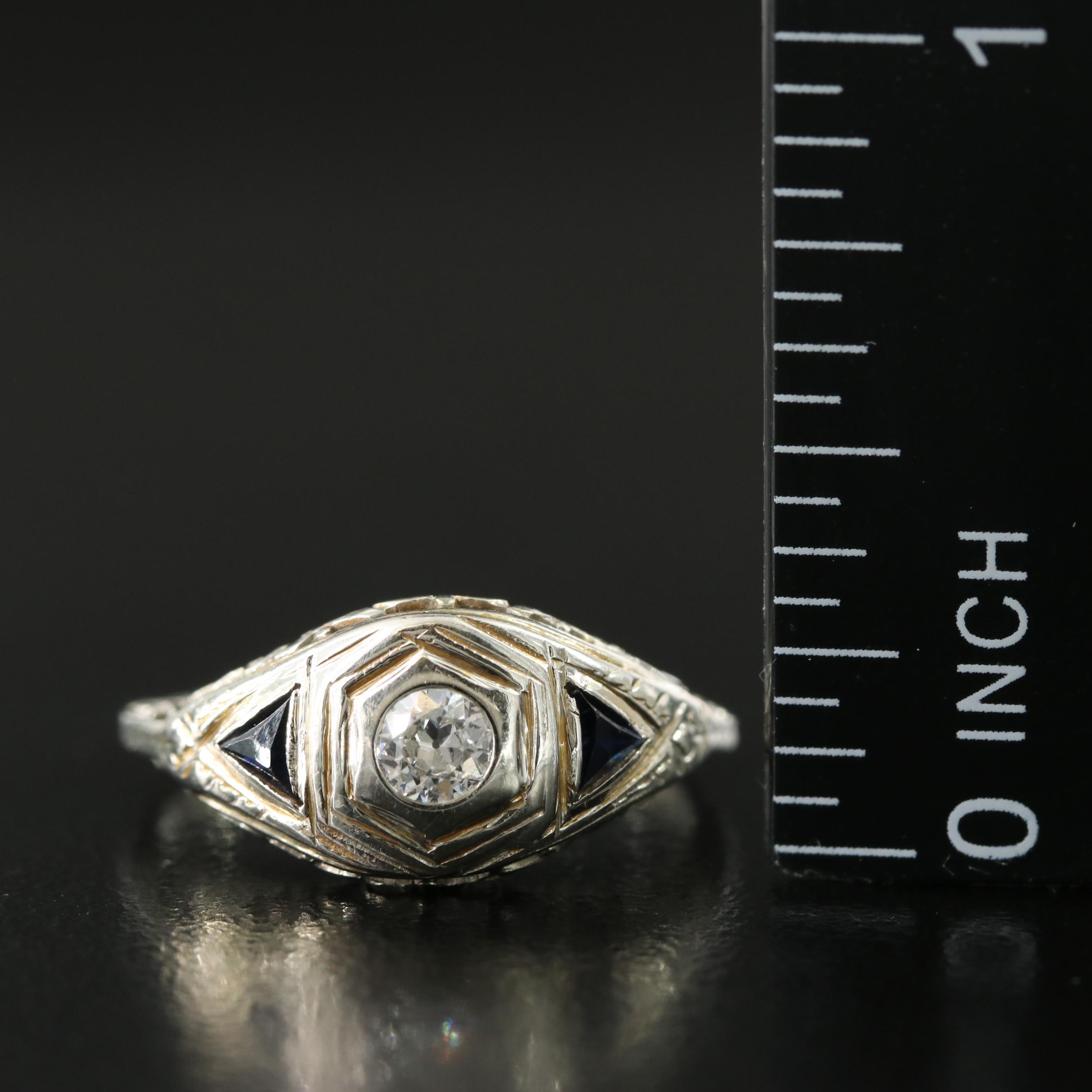 Art Deco 18K Diamond and Sapphire Ring