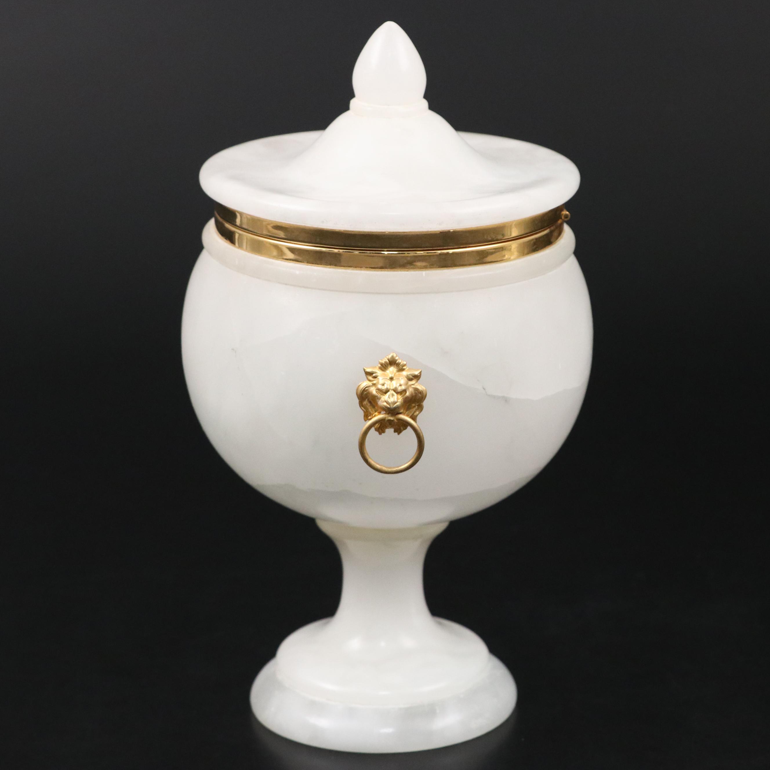 Hand-Carved Italian Alabaster Lidded urn