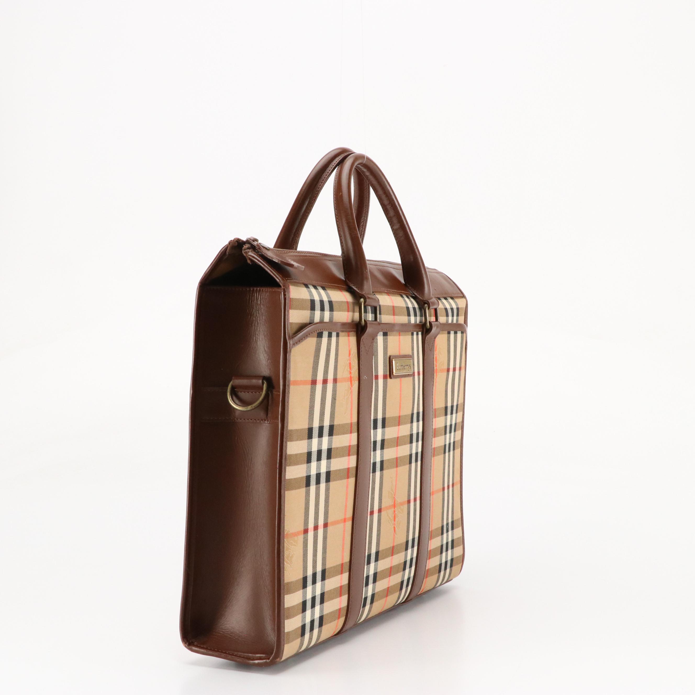 Burberrys Briefcase in Haymarket Check Woven Canvas and Leather