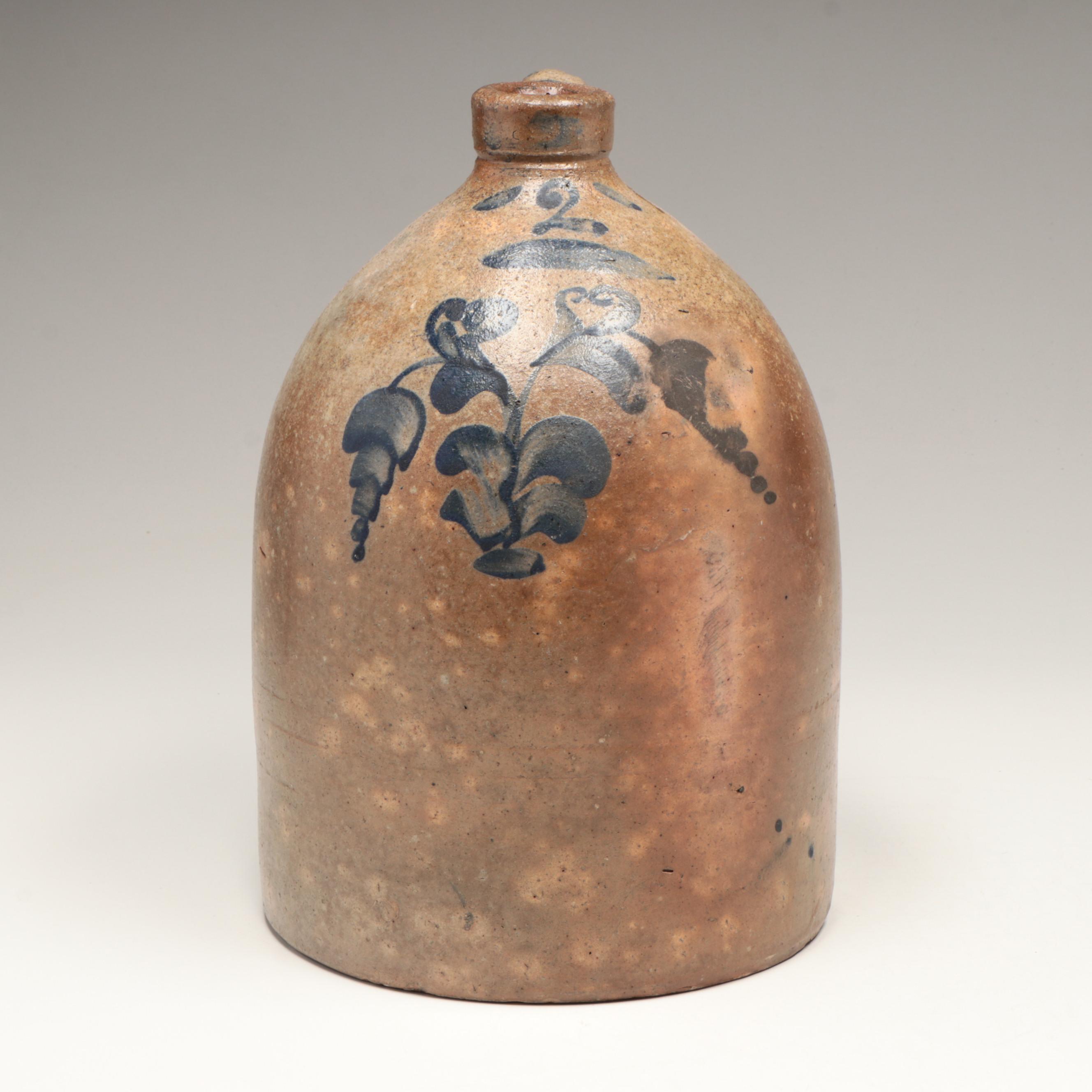 American Stoneware Two-Gallon Salt Glazed Stoneware Jug with Cobalt Design