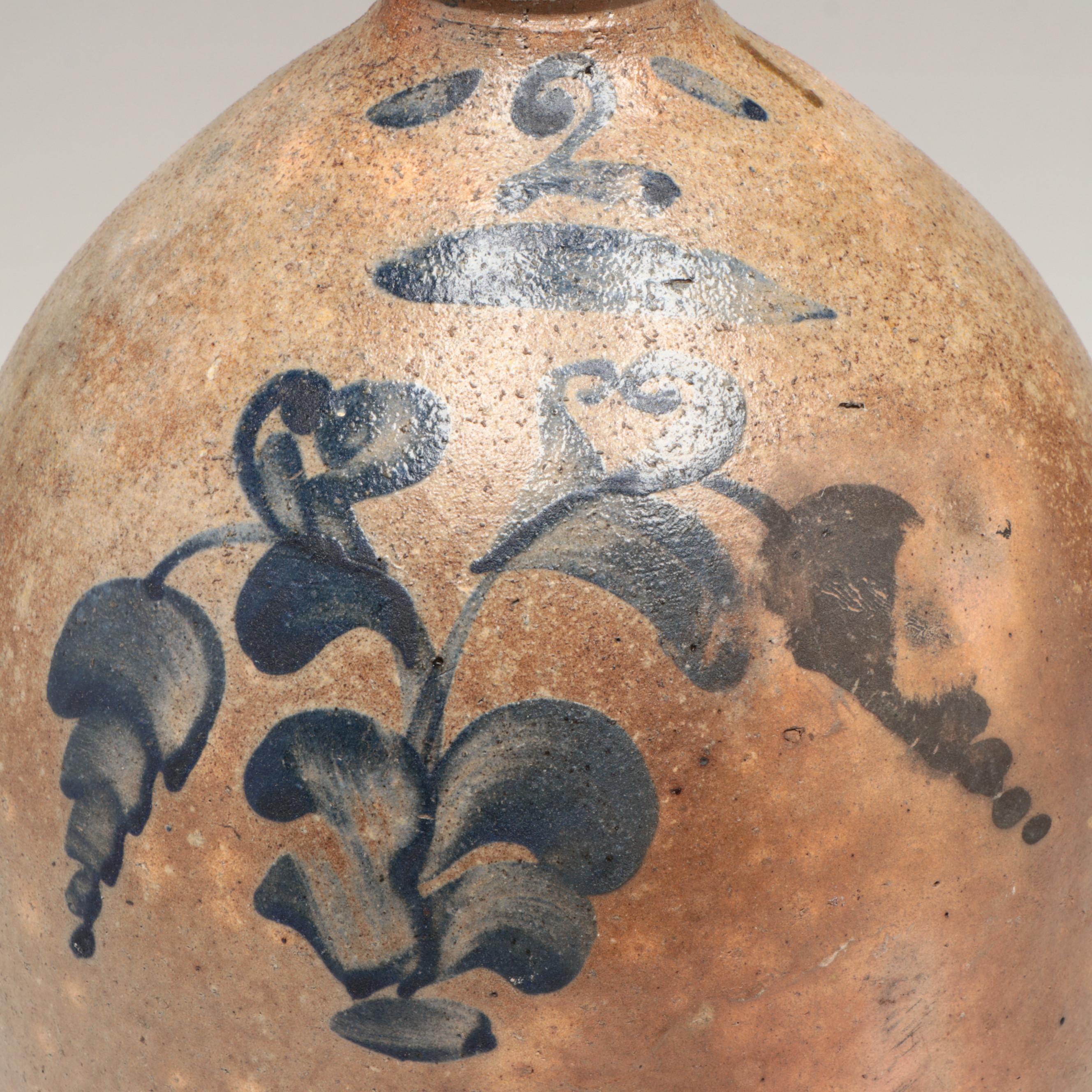American Stoneware Two-Gallon Salt Glazed Stoneware Jug with Cobalt Design