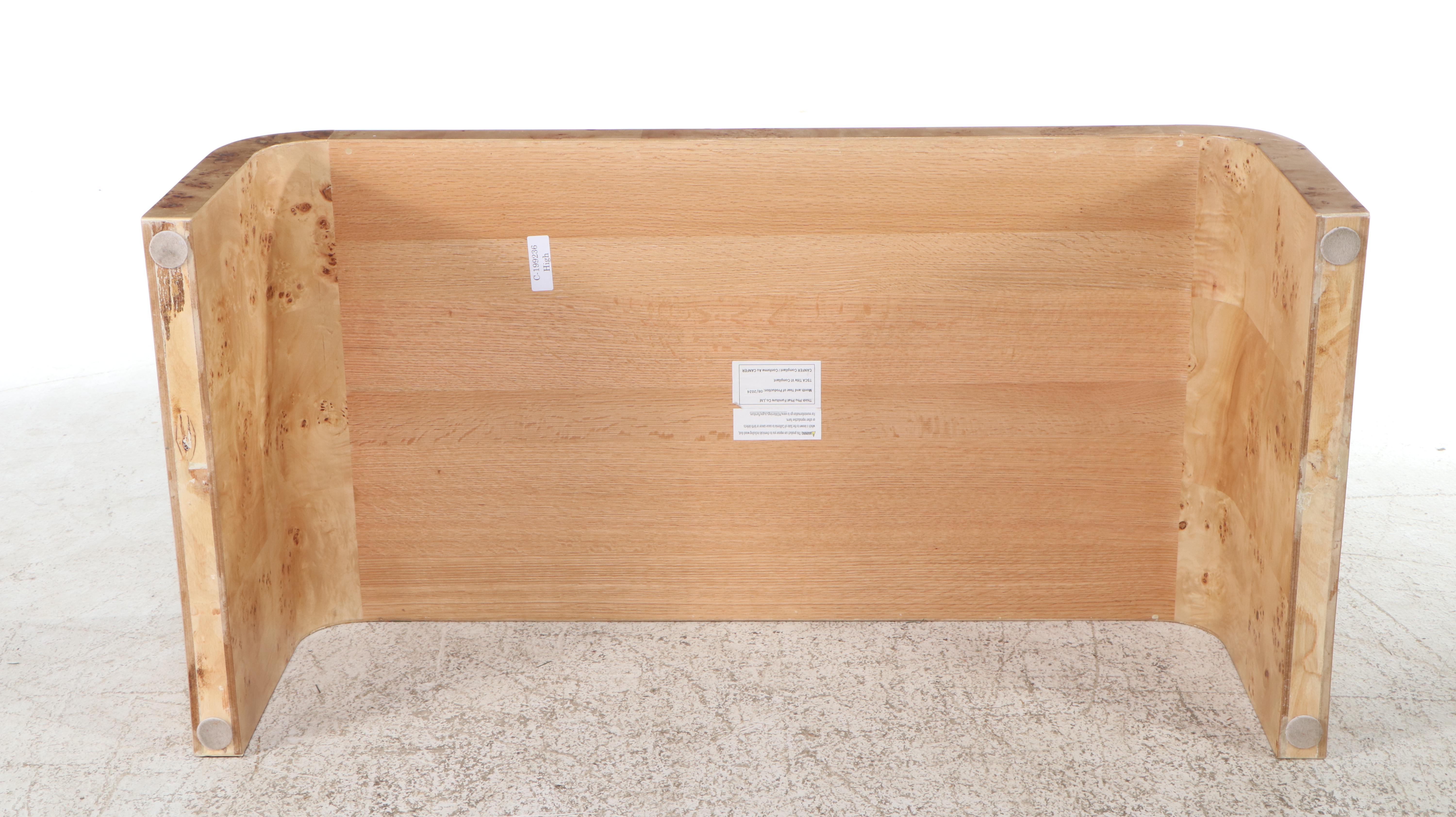 Mid Century Modern Style Tessellated Burl Wood Veneered Waterfall Coffee Table