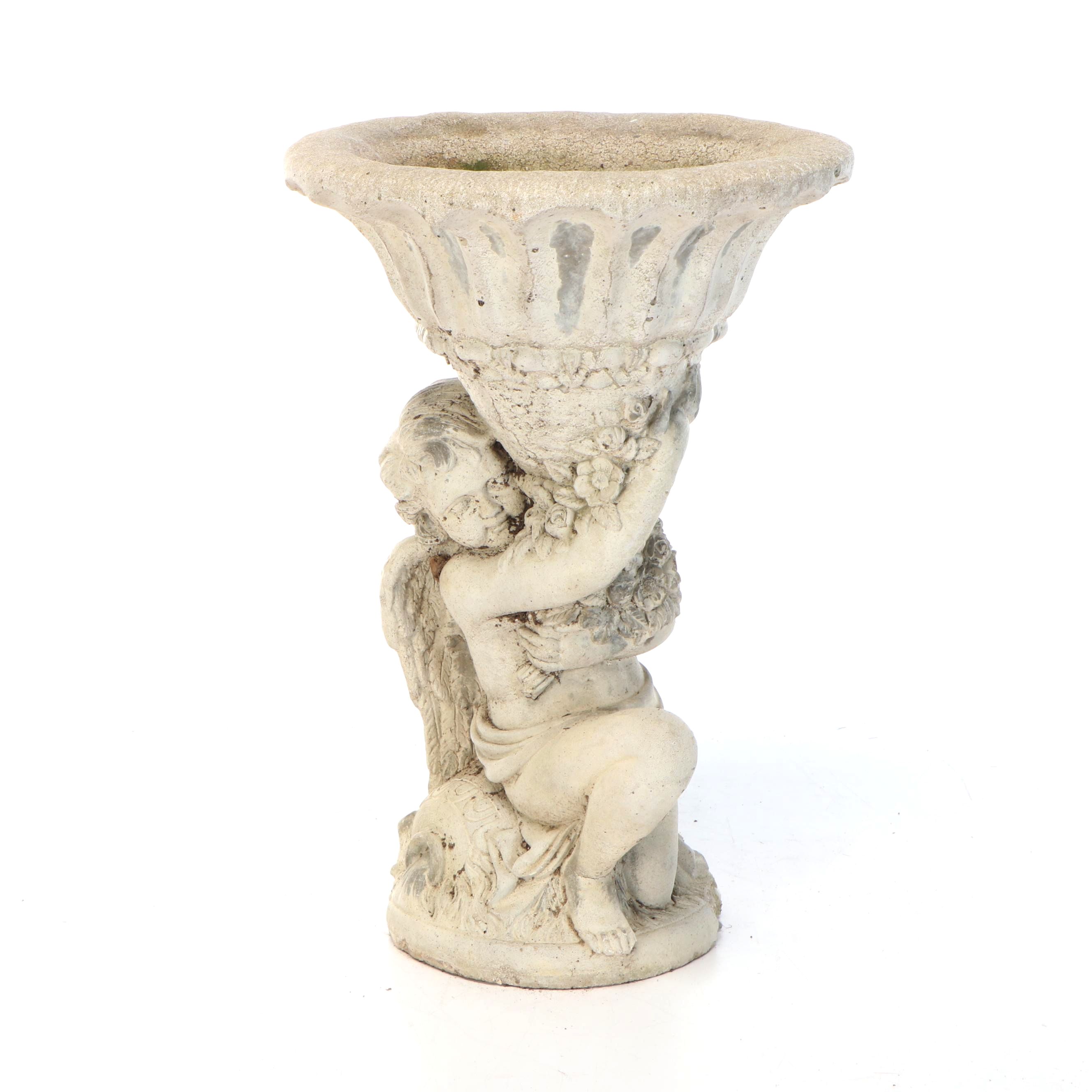 Victorian Style Cast Concrete Cherub Base Planter