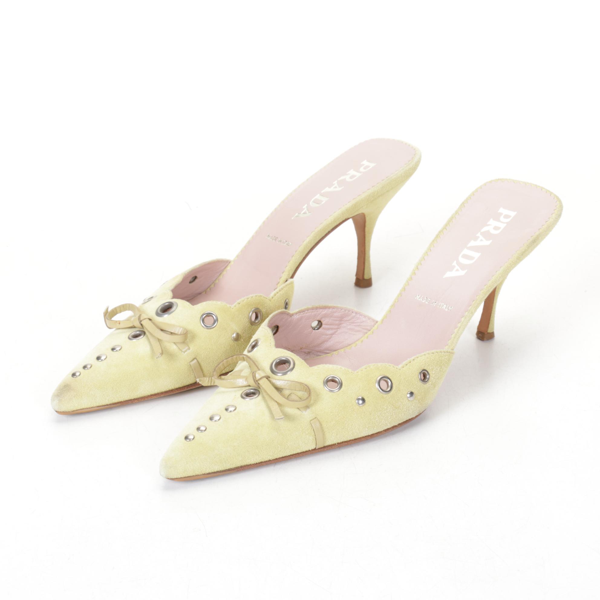 Prada Pistachio Suede Perforated Eyelet D'orsay Pumps