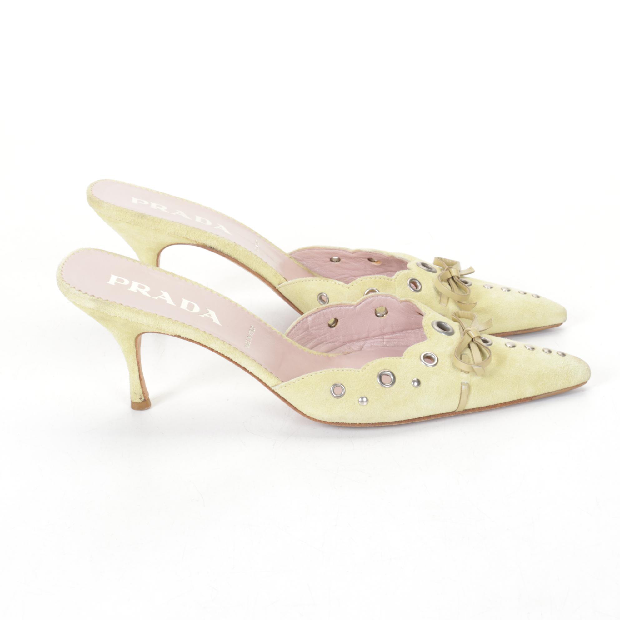 Prada Pistachio Suede Perforated Eyelet D'orsay Pumps