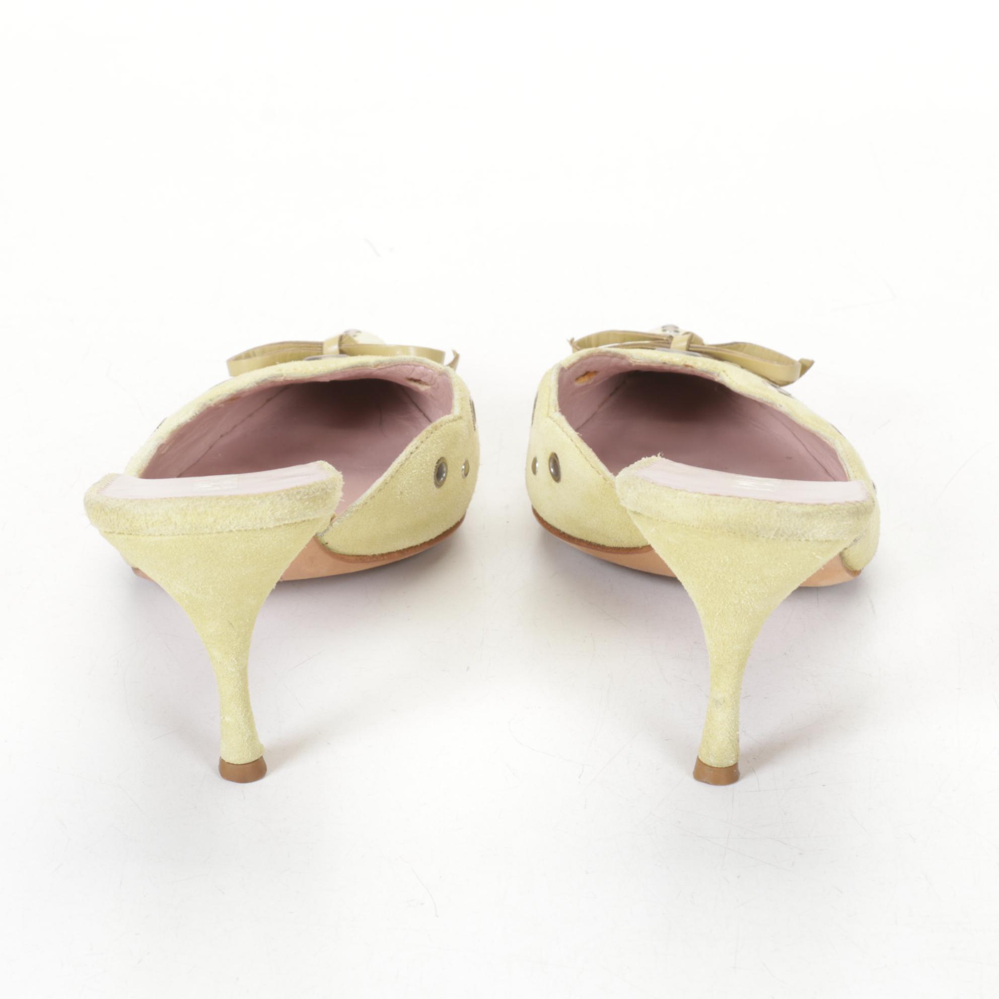 Prada Pistachio Suede Perforated Eyelet D'orsay Pumps