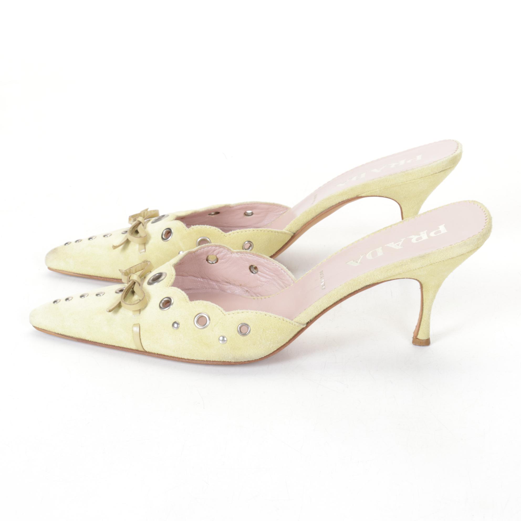 Prada Pistachio Suede Perforated Eyelet D'orsay Pumps