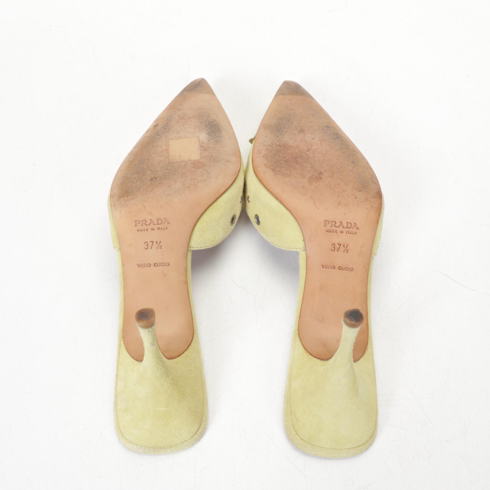 Prada Pistachio Suede Perforated Eyelet D'orsay Pumps