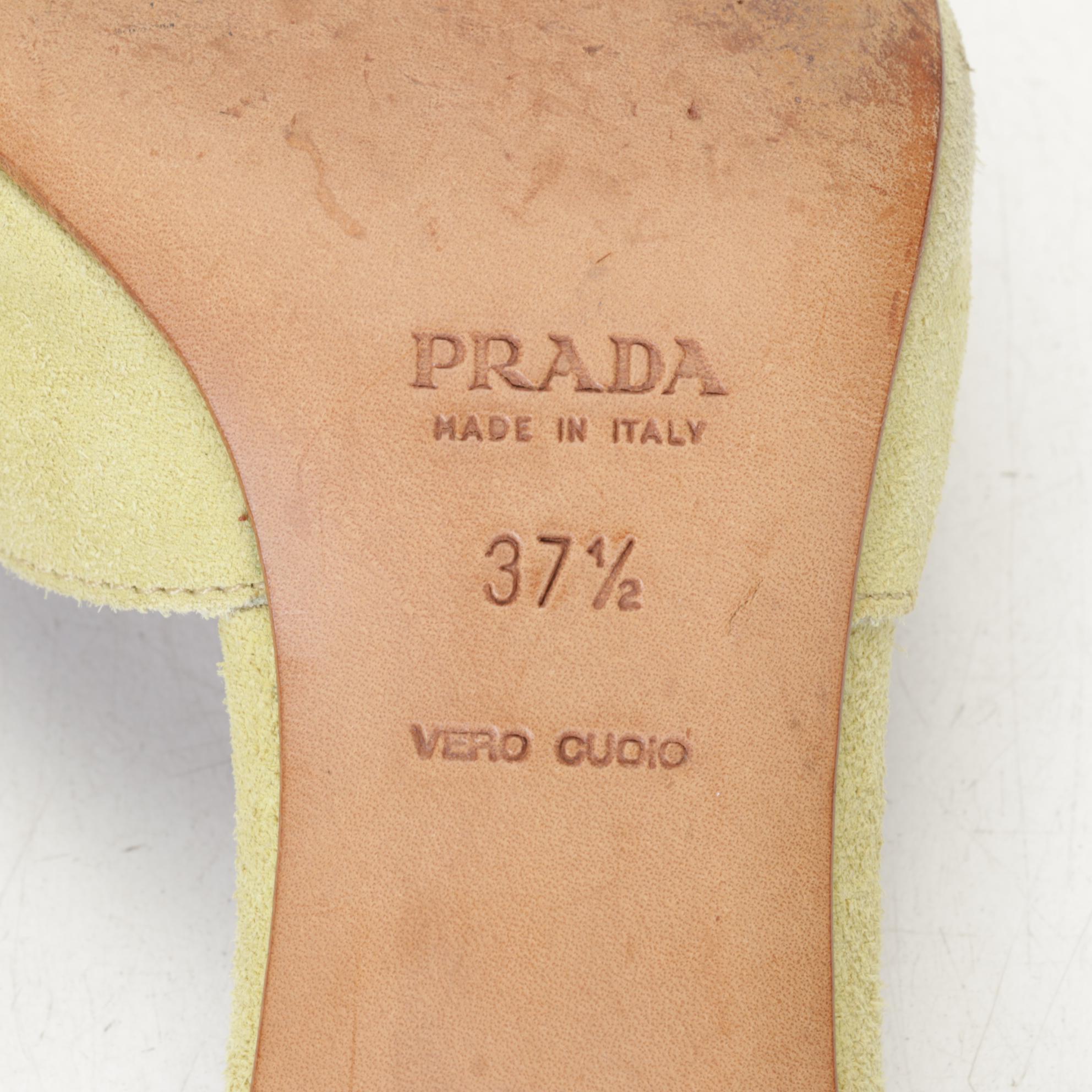 Prada Pistachio Suede Perforated Eyelet D'orsay Pumps
