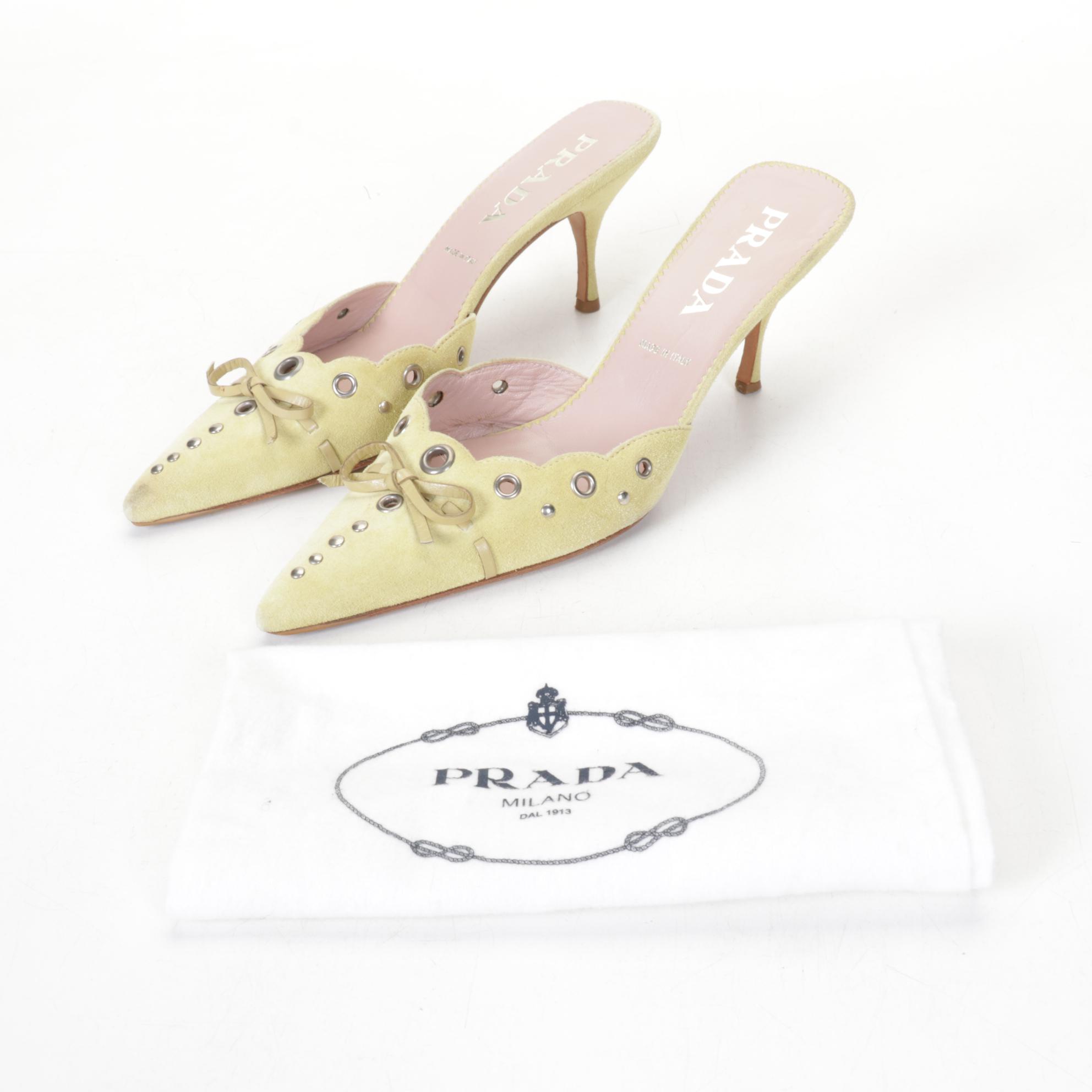 Prada Pistachio Suede Perforated Eyelet D'orsay Pumps