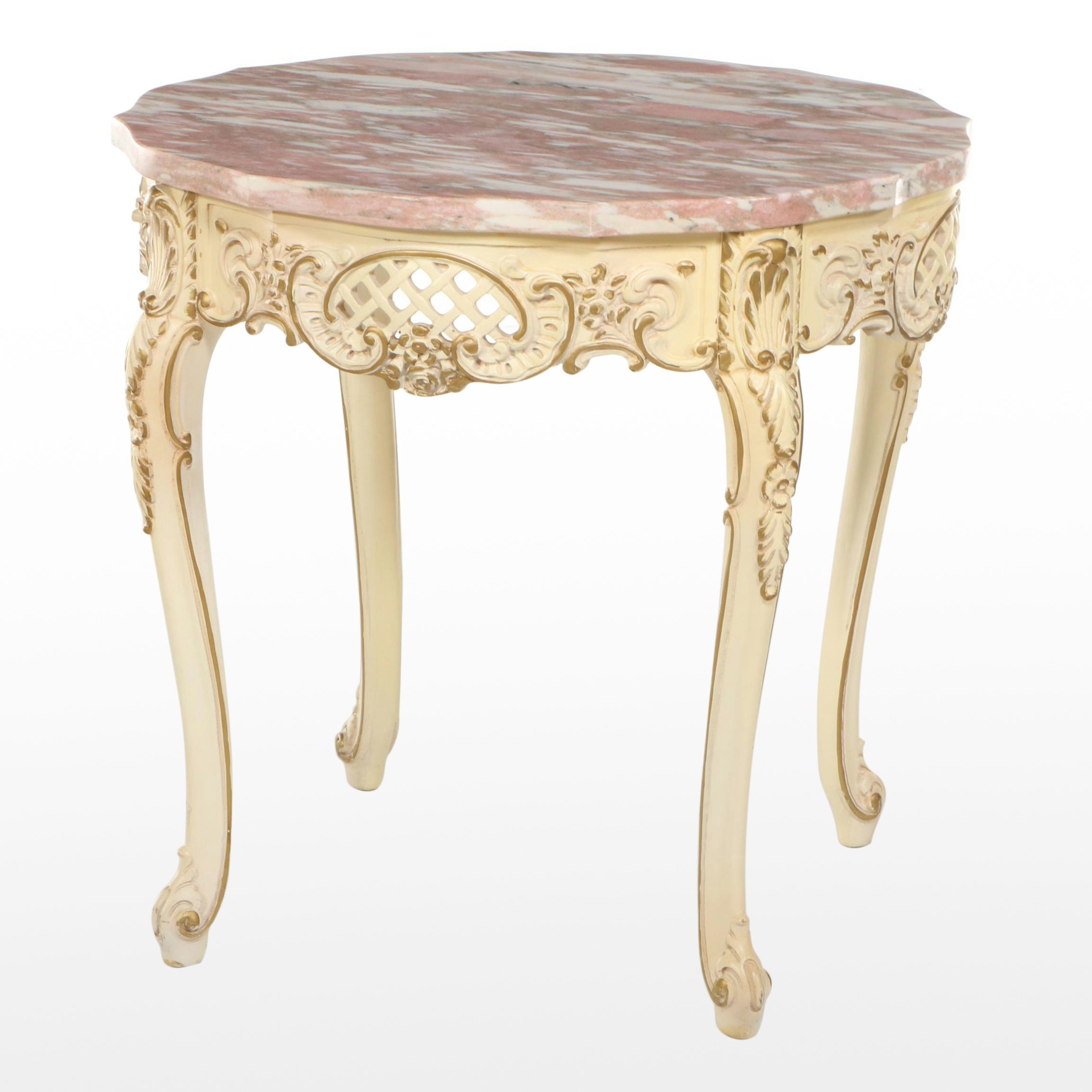 French Provincial Style End Table with Pink Marble