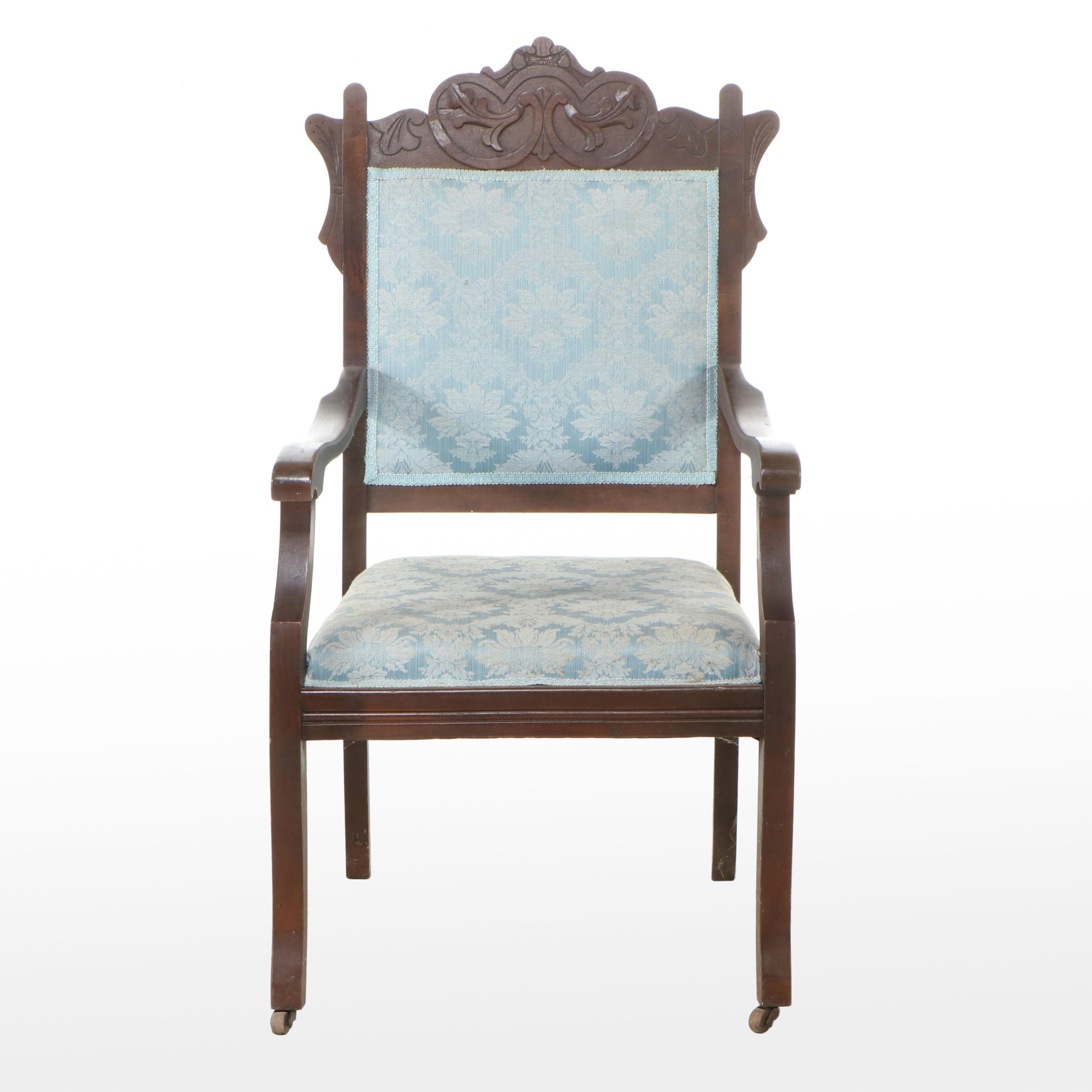 Victorian Upholstered Walnut Armchair, Late 19th/ Early 20th Century