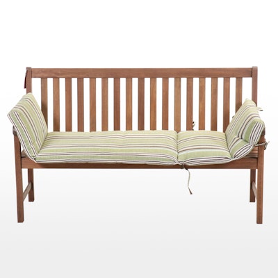 Eucalyptus Outdoor Bench with Green Striped Cushion Eucalyptus Outdoor Bench with Green Striped Cushion