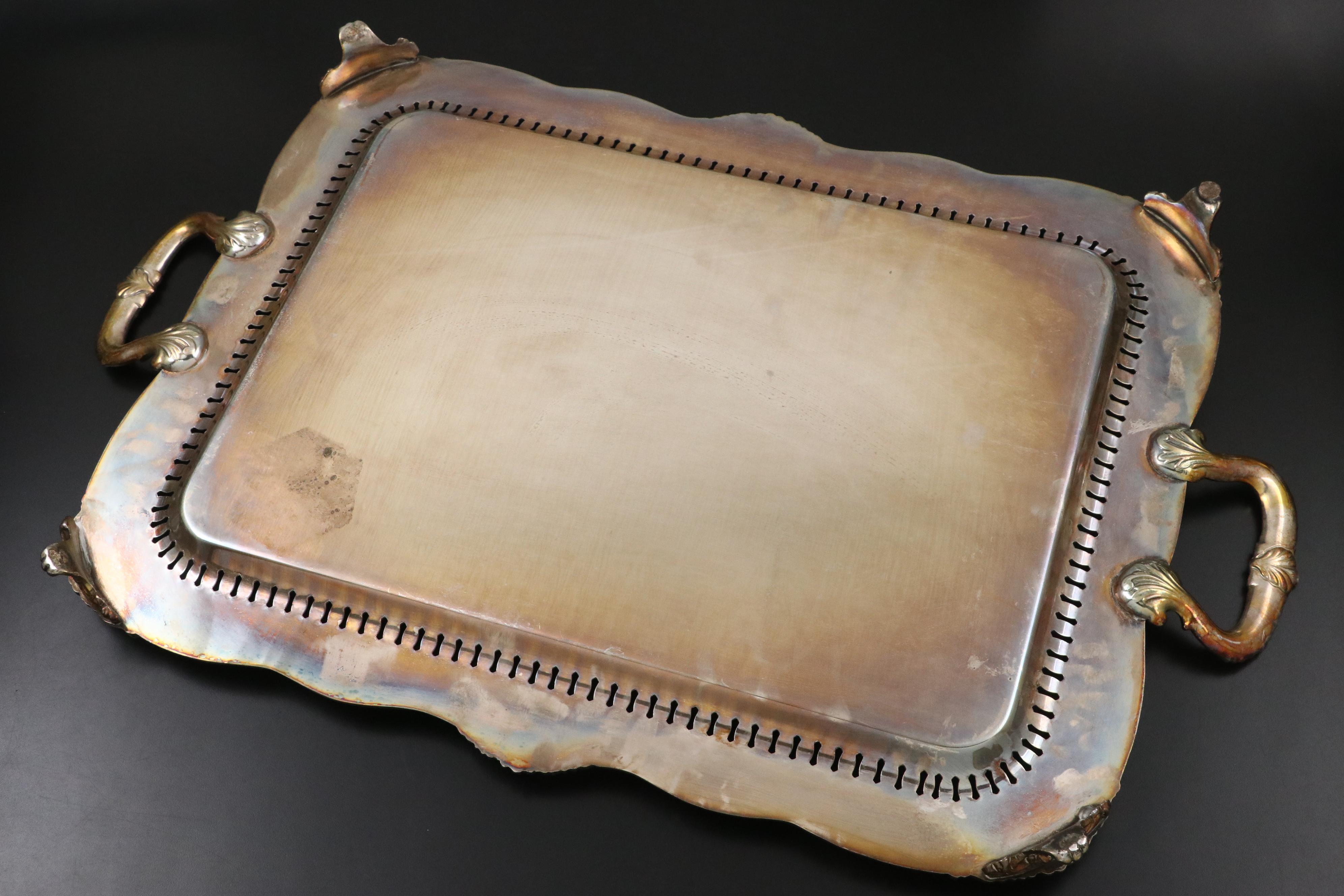 Goldfeder Silver Plate Tray with English Regency Style Tea Set, 20th Century