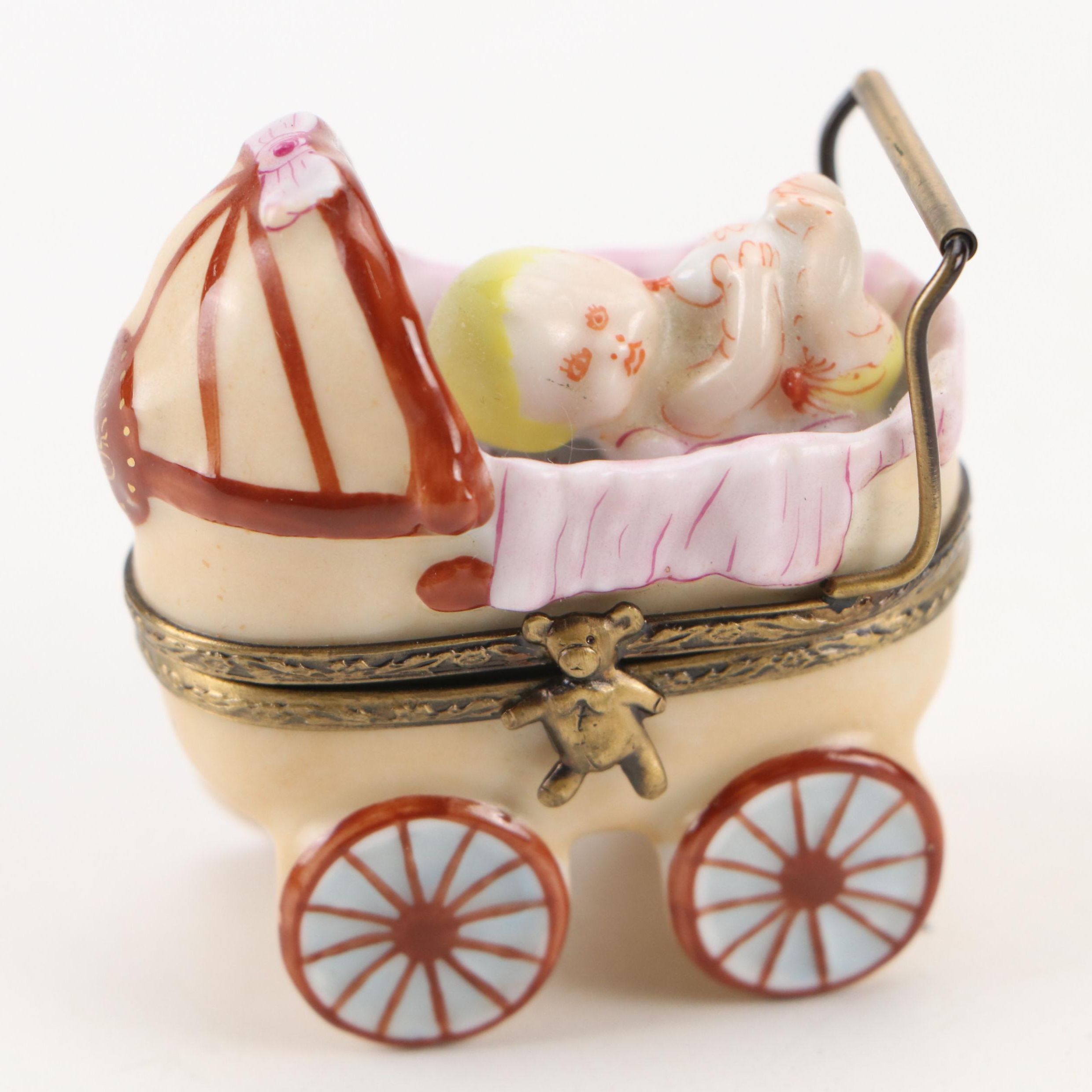 Chamart Hand-Painted Porcelain Baby Carriage Limoges Box