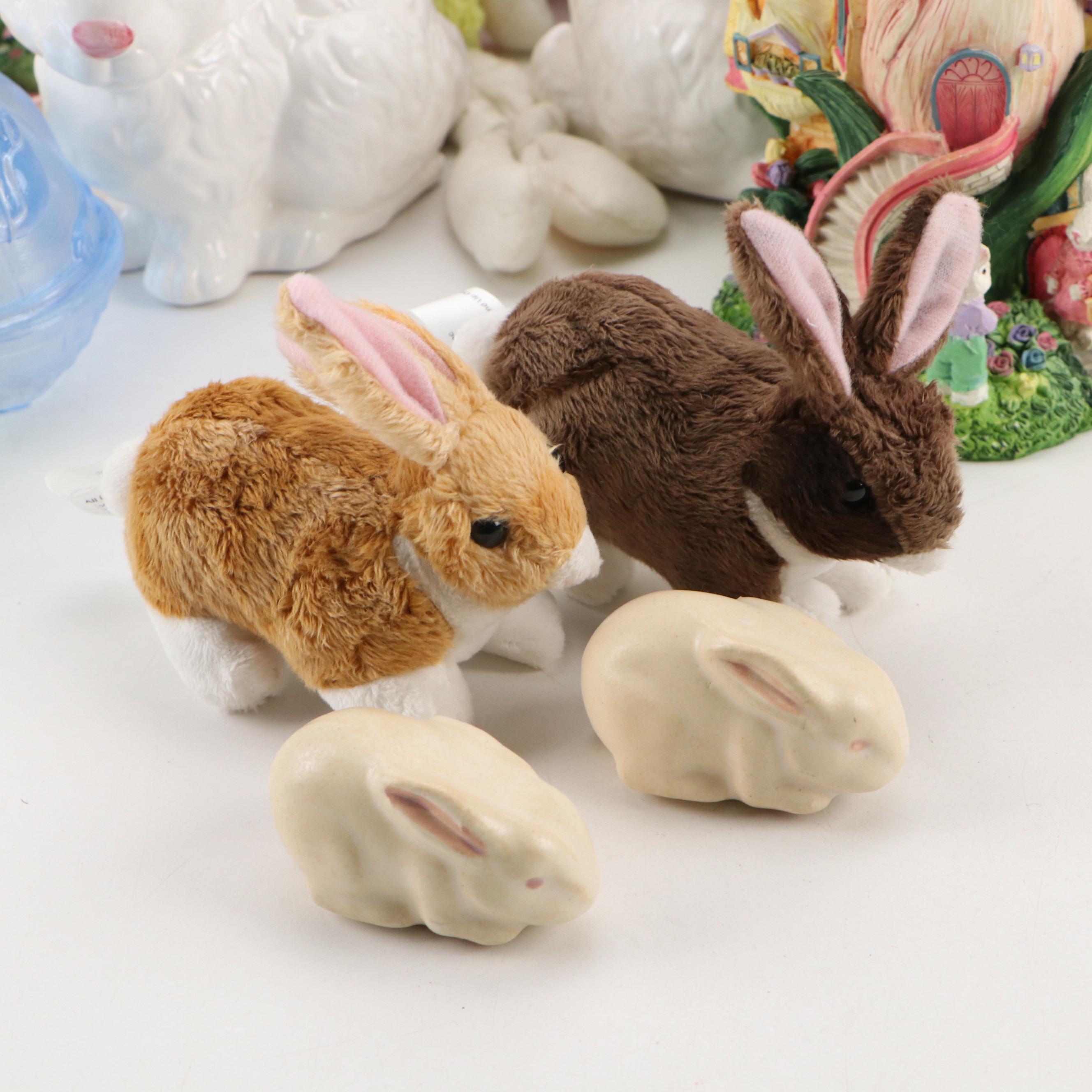 Rabbit on Nest Candy Dishes with Other Rabbit Figurines and Décor