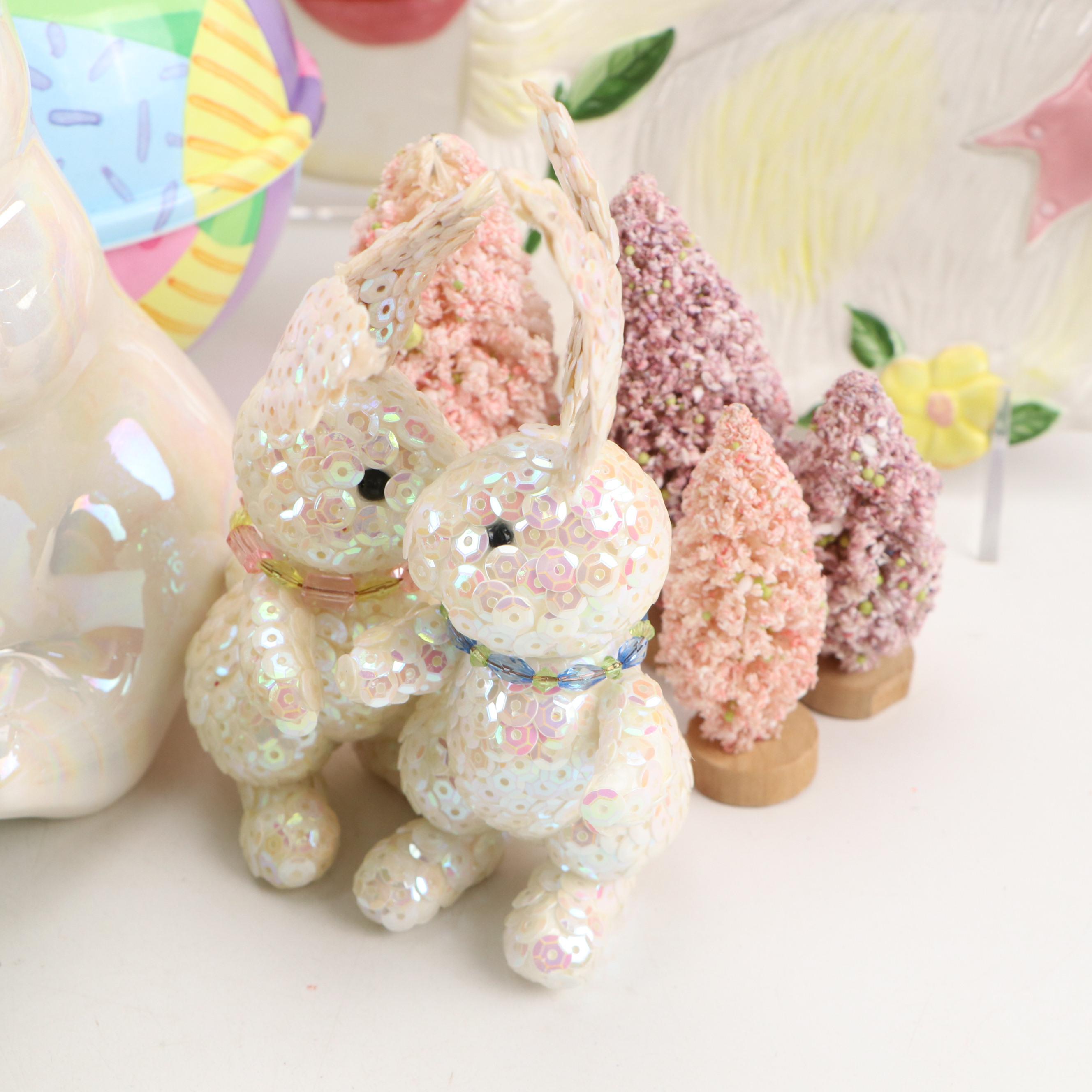 Rabbit on Nest Candy Dishes with Other Rabbit Figurines and Décor