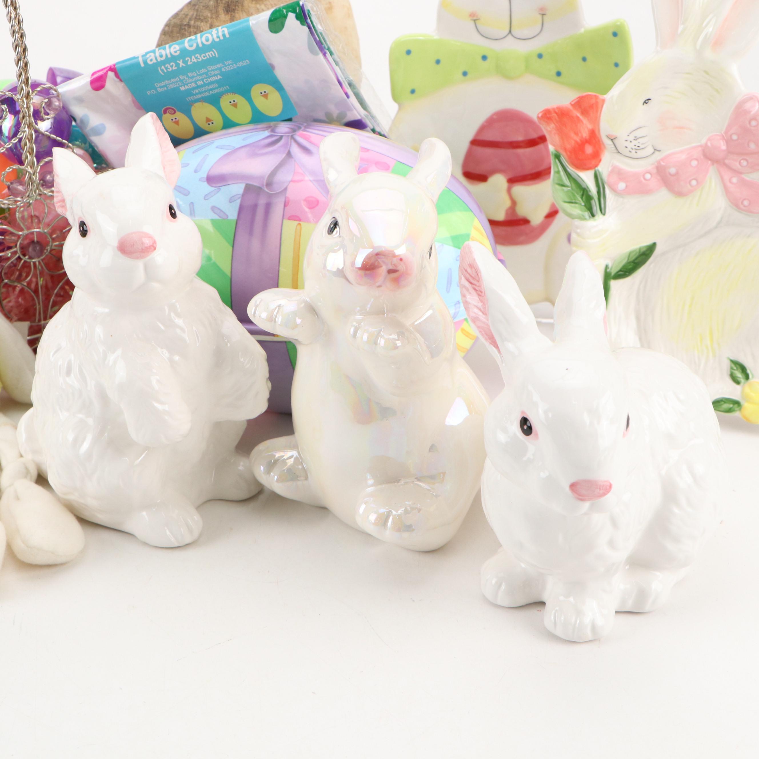 Rabbit on Nest Candy Dishes with Other Rabbit Figurines and Décor
