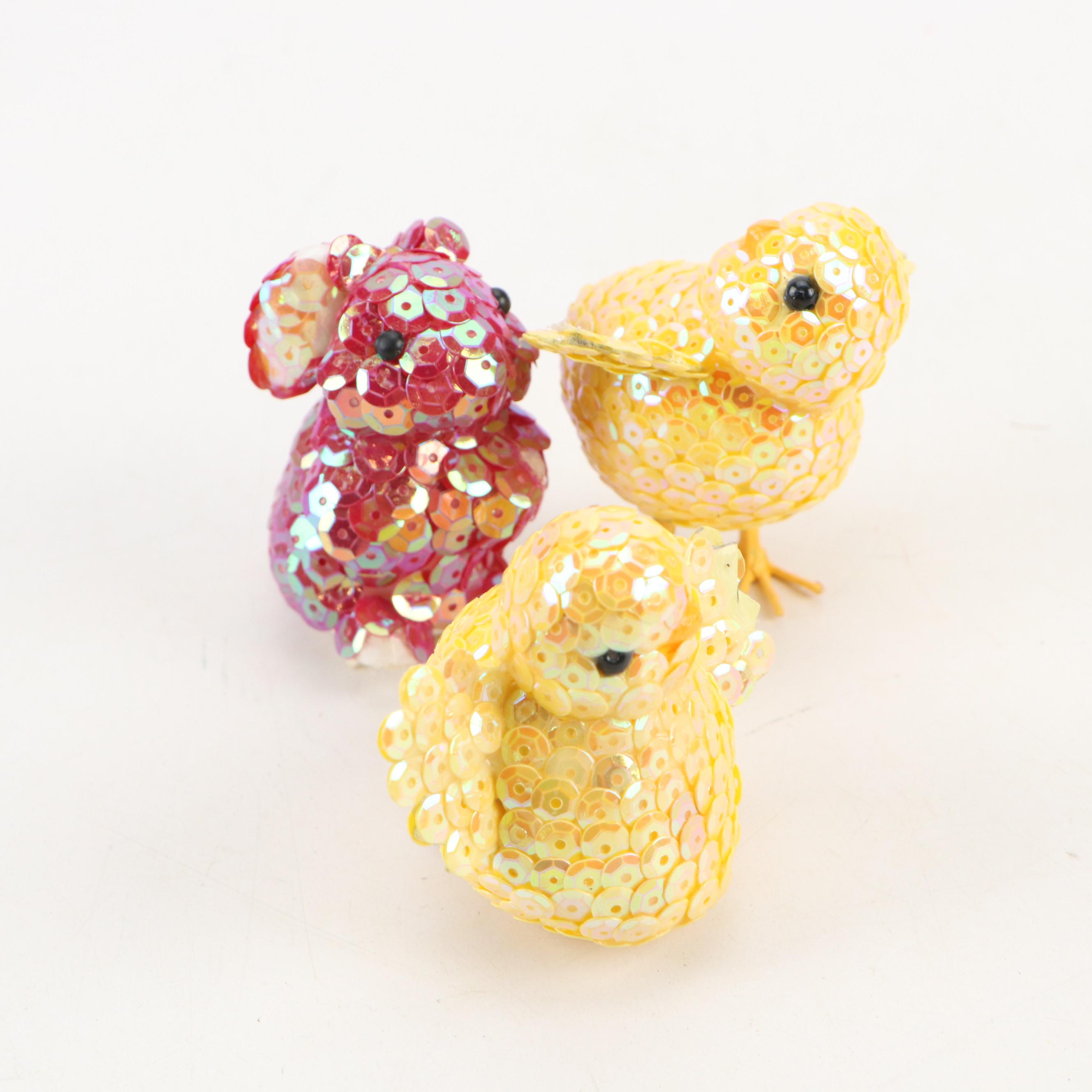 Rabbit on Nest Candy Dishes with Other Rabbit Figurines and Décor