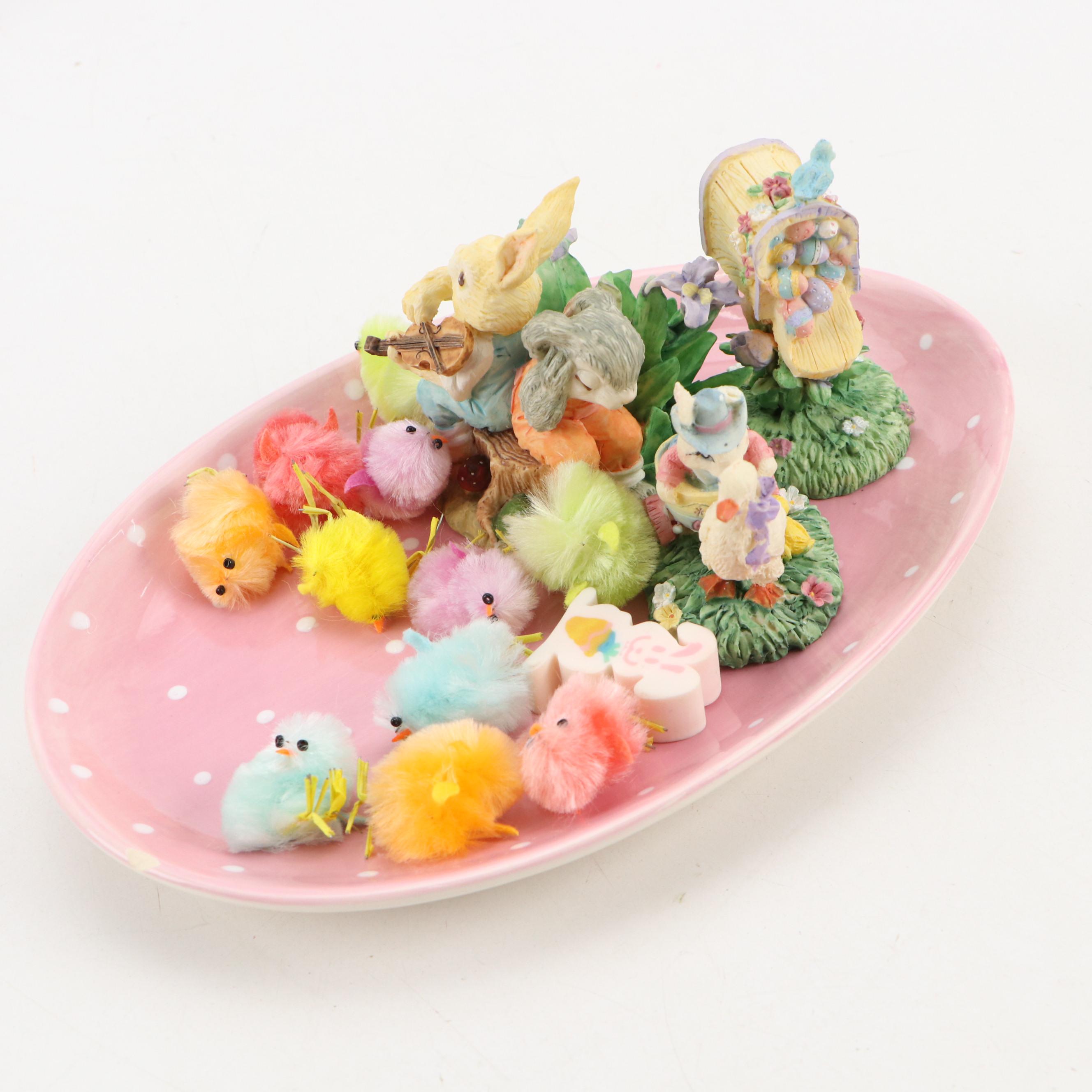 Rabbit on Nest Candy Dishes with Other Rabbit Figurines and Décor