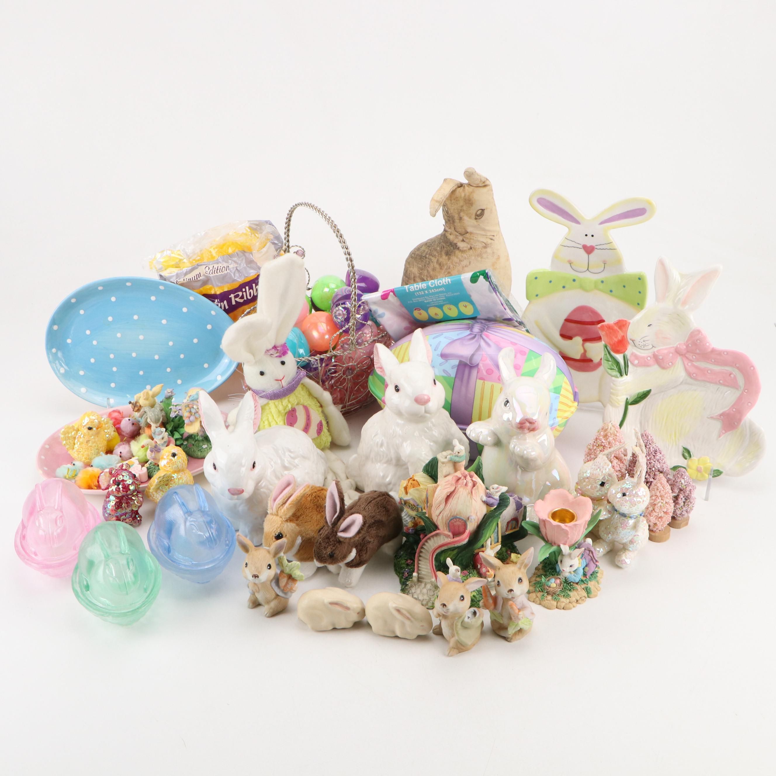 Rabbit on Nest Candy Dishes with Other Rabbit Figurines and Décor