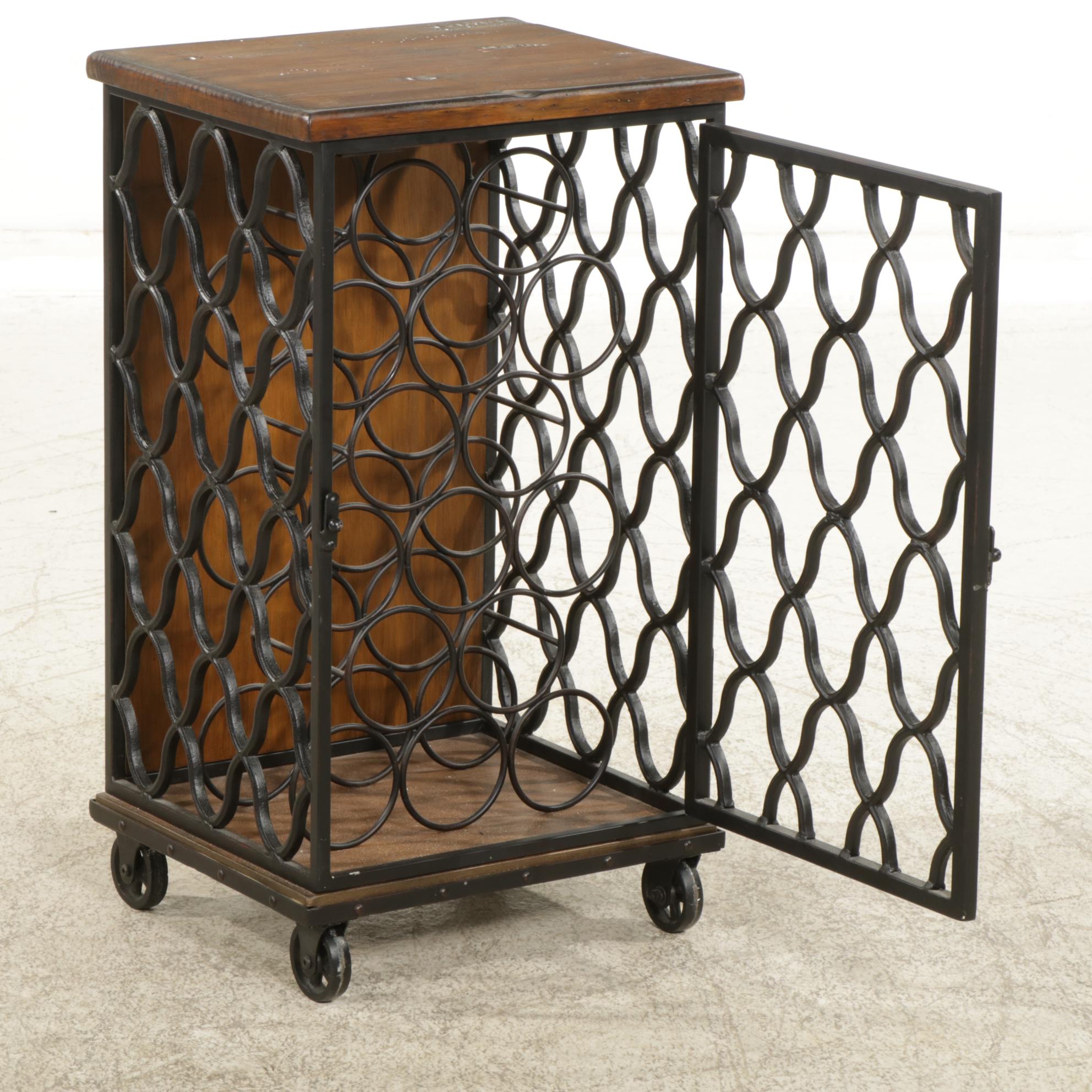 Wood and Metal Frame Rolling Wine Rack, 2014