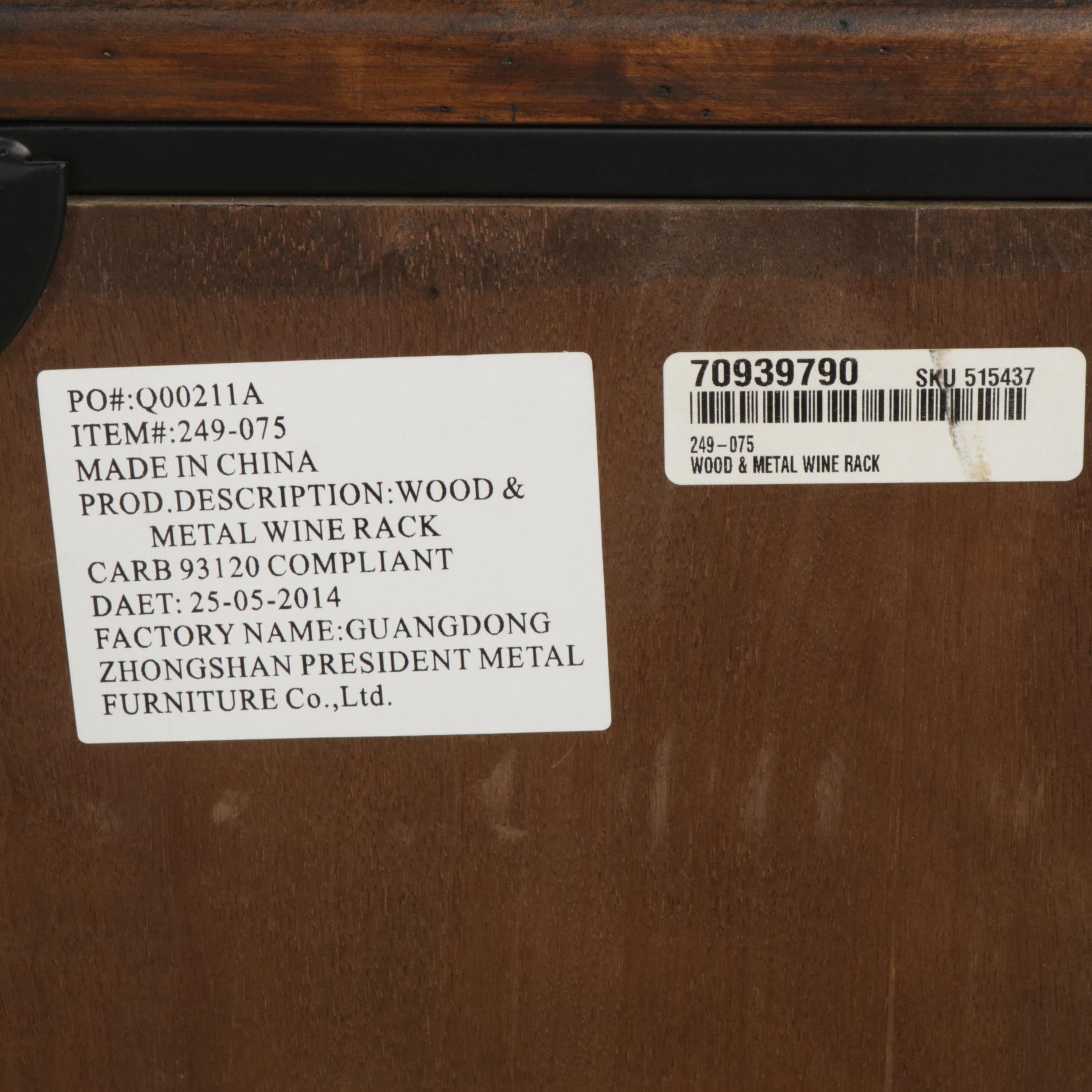 Wood and Metal Frame Rolling Wine Rack, 2014