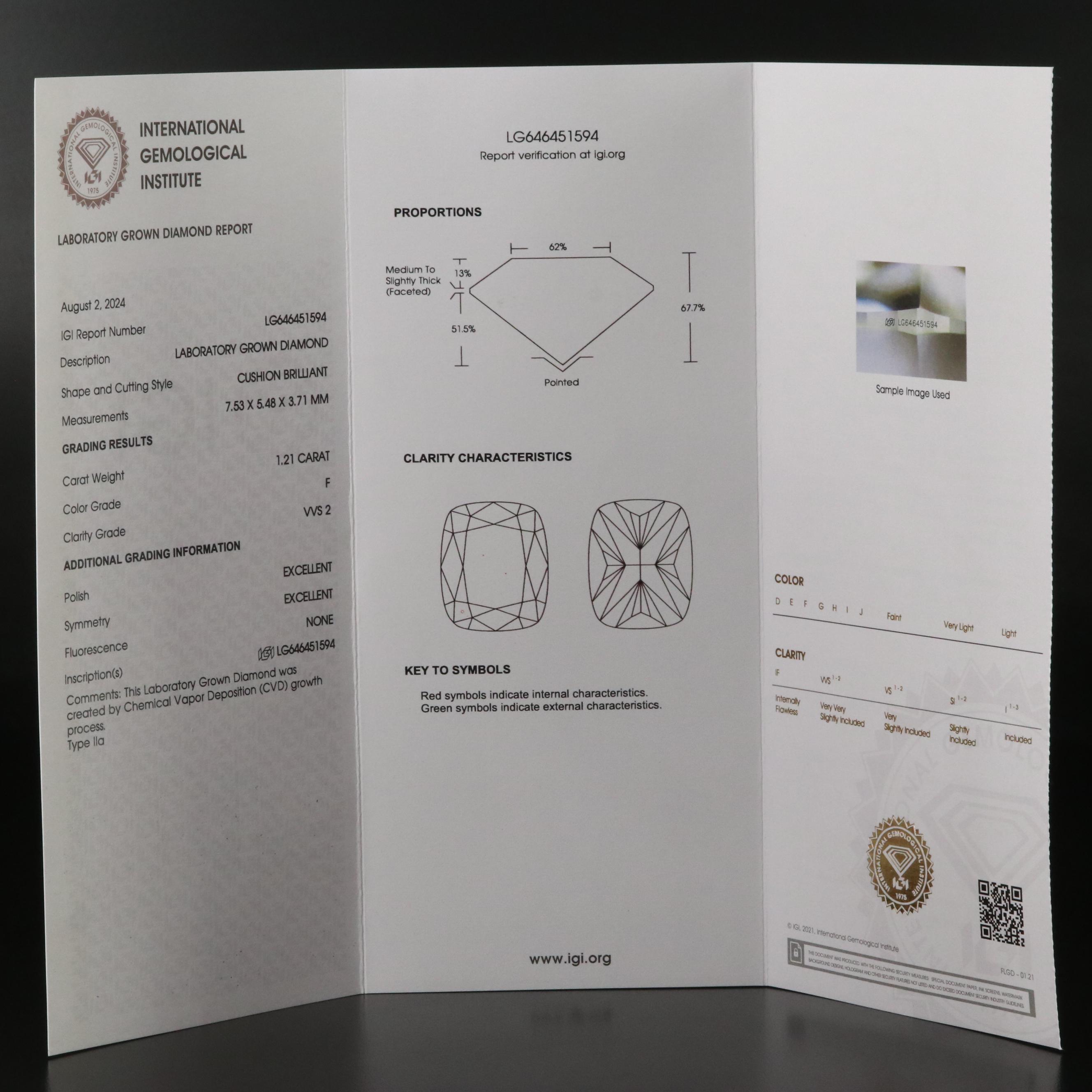 Loose 1.21 CT Lab Grown Daimond with IGI Report