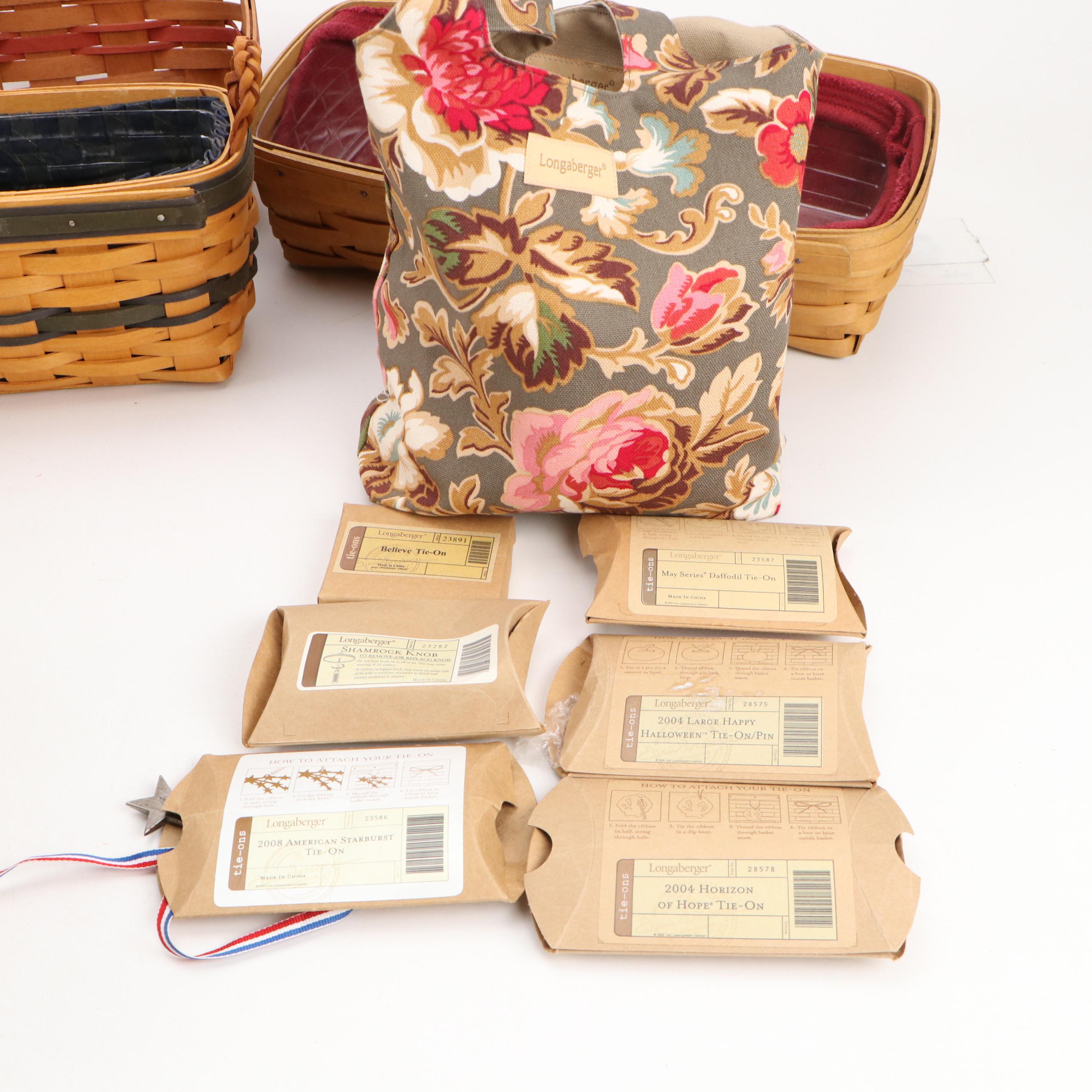 Longaberger Woven Maple Baskets with Tie-Ons, Bags and More