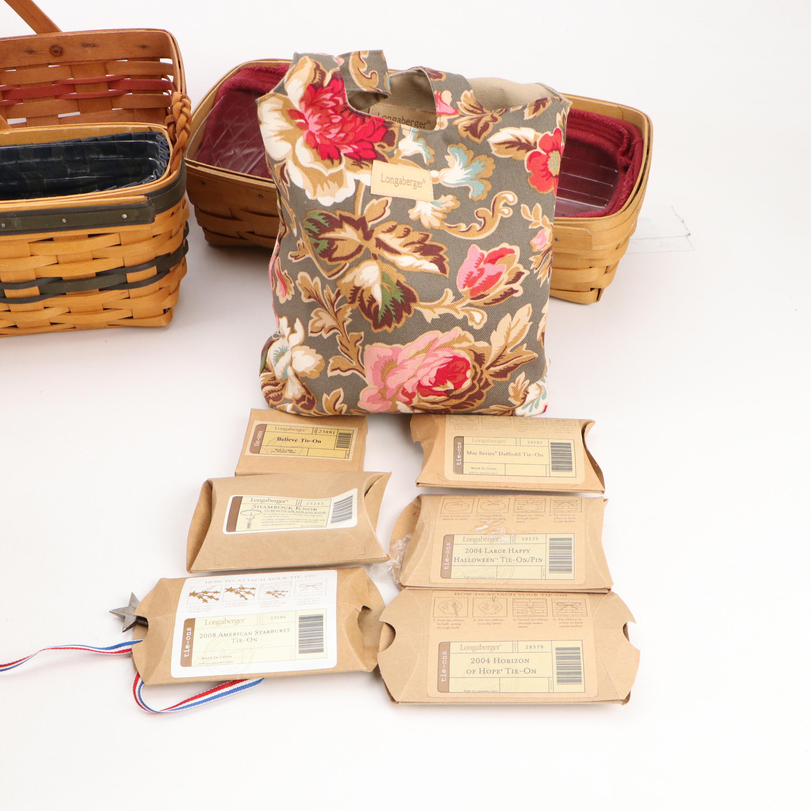 Longaberger Woven Maple Baskets with Tie-Ons, Bags and More