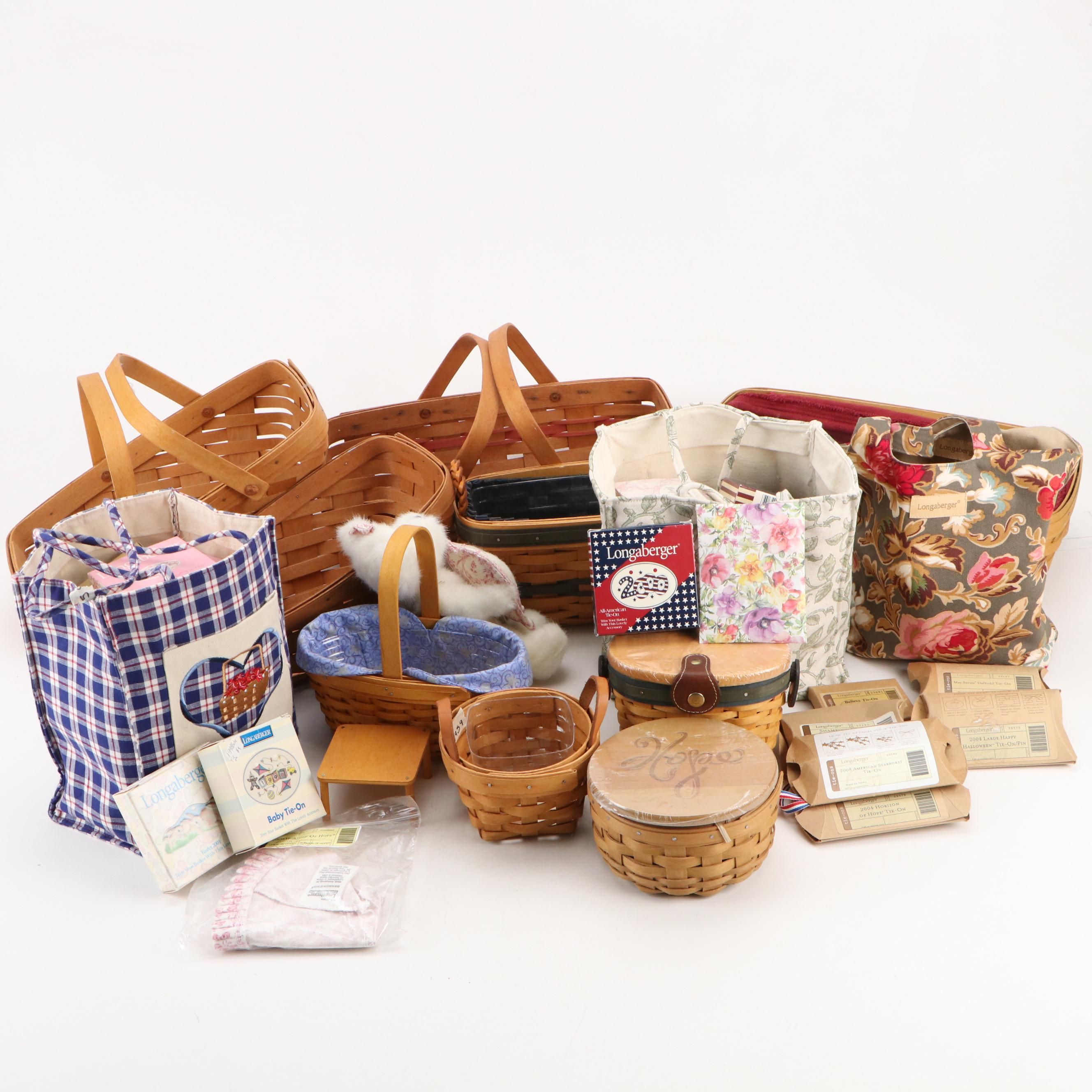 Longaberger Woven Maple Baskets with Tie-Ons, Bags and More