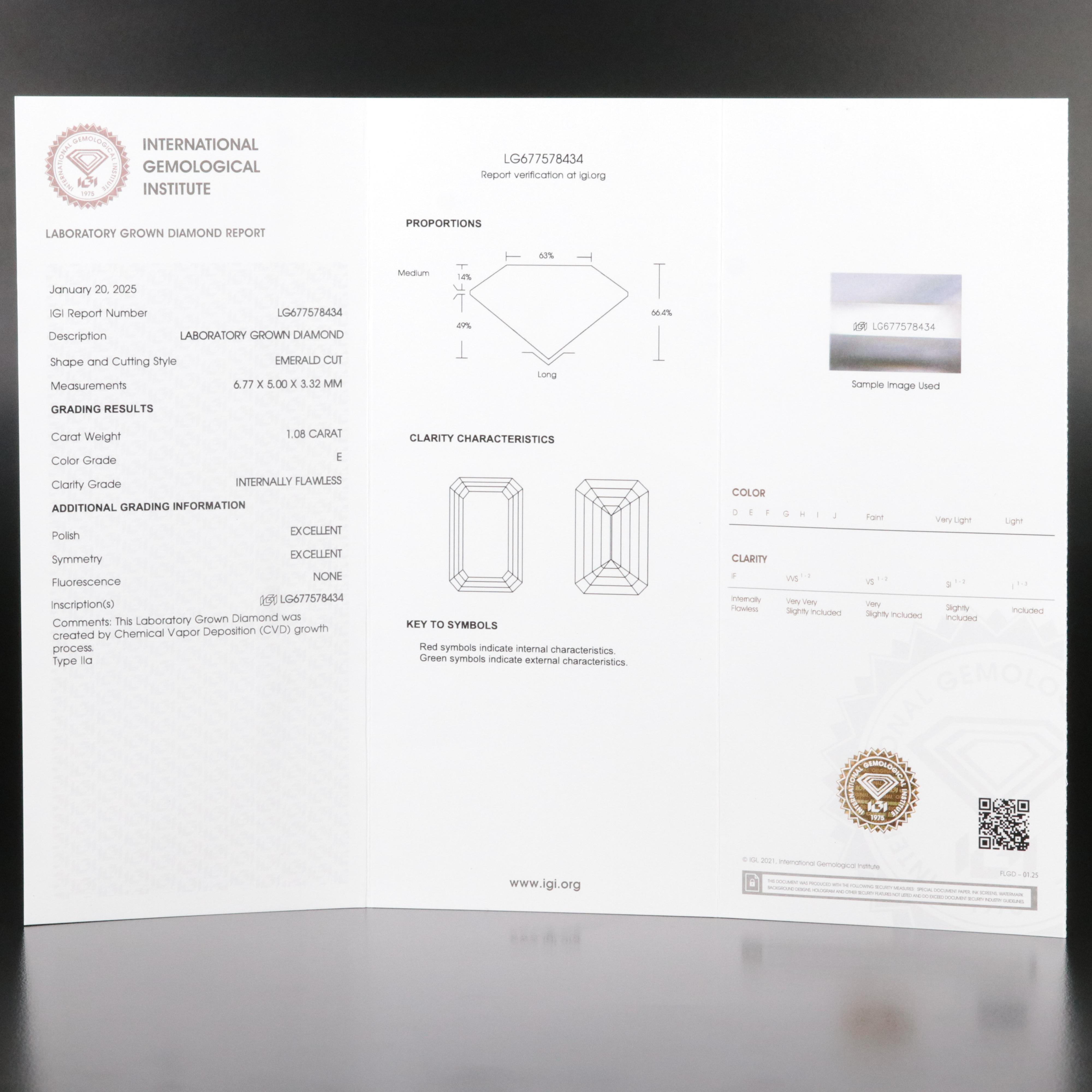 Loose 1.08 CT Internally Flawless Lab Grown Diamond with IGI Report