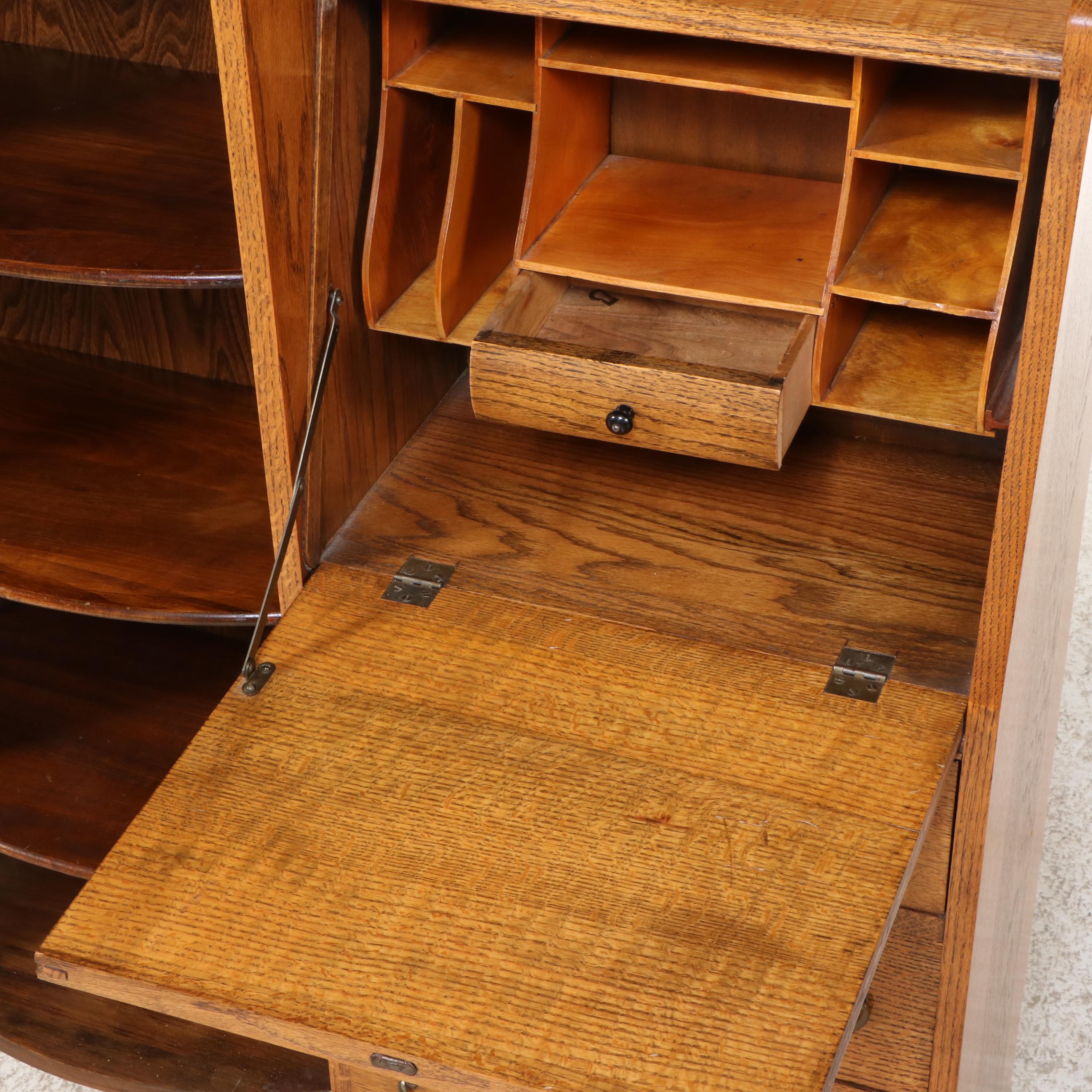 Late Victorian Oak Side-by-Side Secretaire Bookcase, Late 19th/Early 20th C.