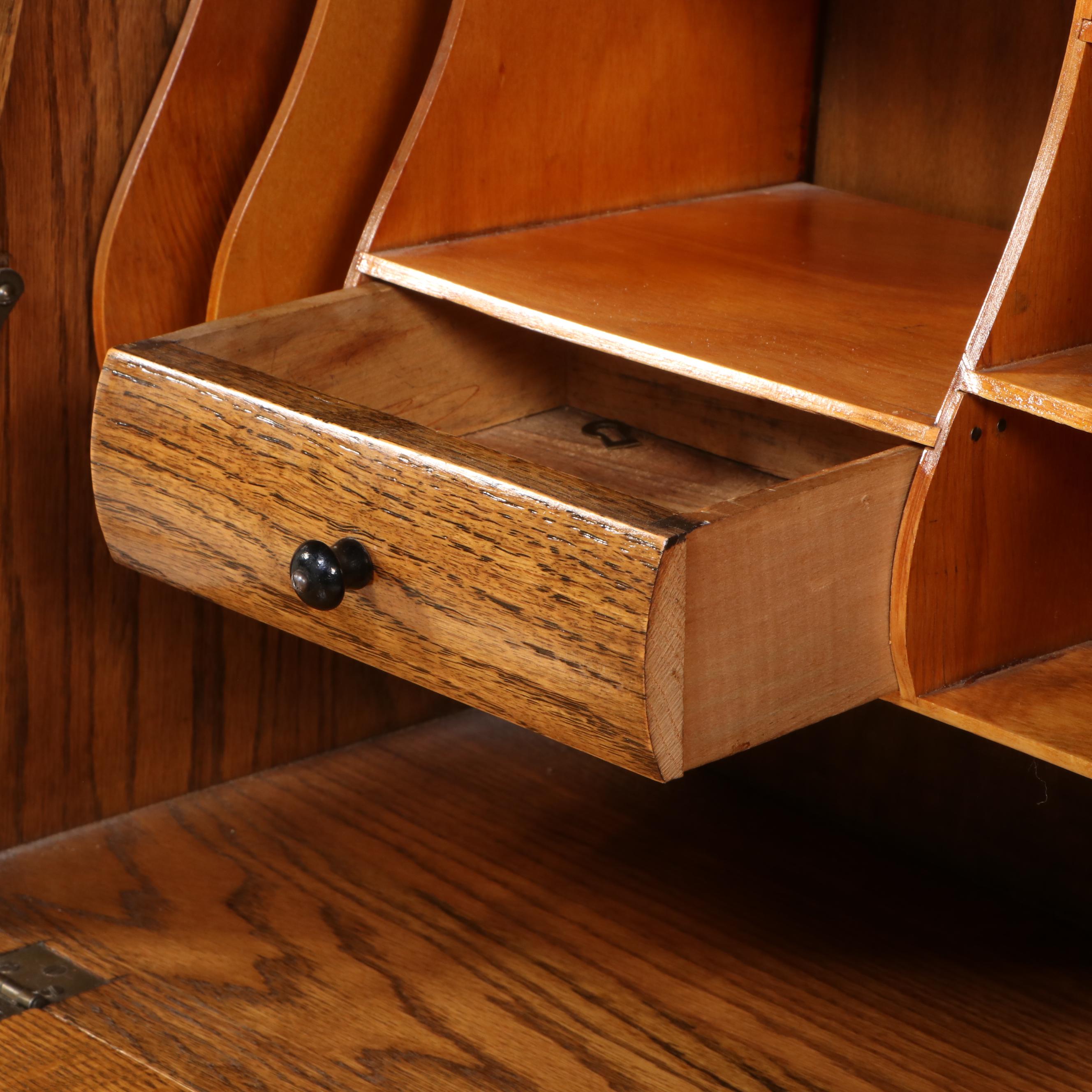 Late Victorian Oak Side-by-Side Secretaire Bookcase, Late 19th/Early 20th C.