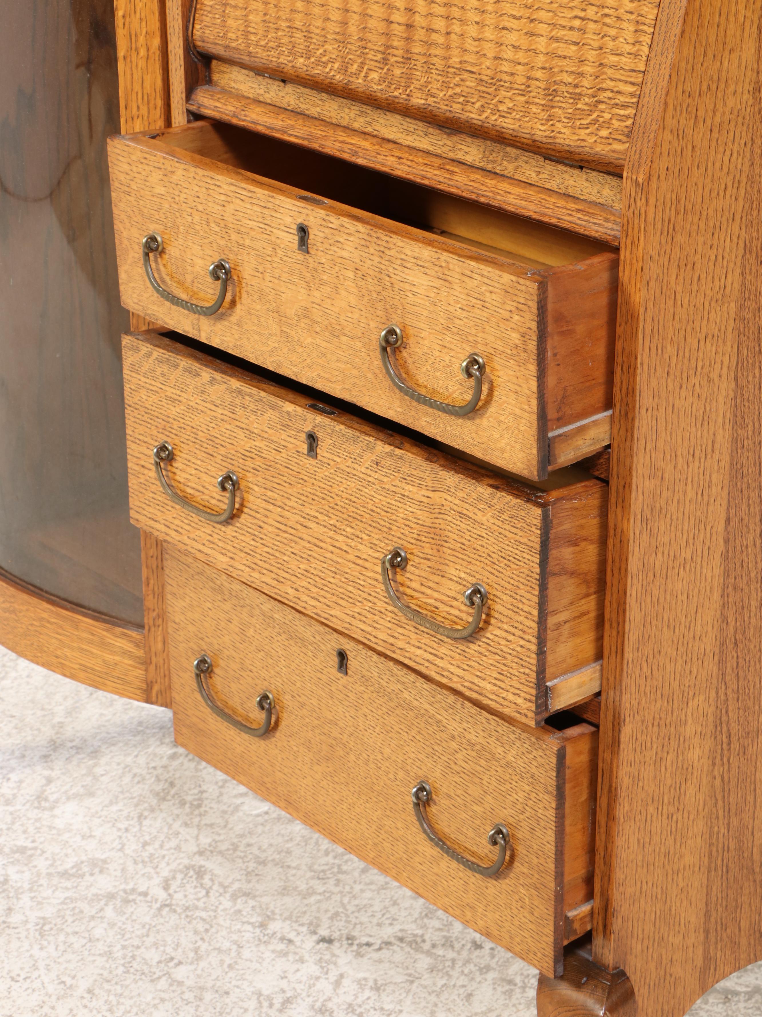 Late Victorian Oak Side-by-Side Secretaire Bookcase, Late 19th/Early 20th C.